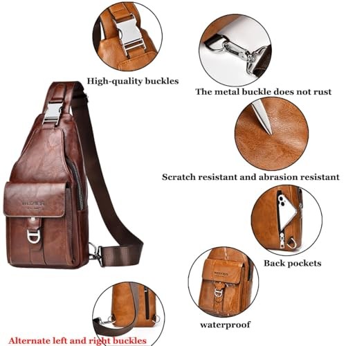 PU Leather Sling Bag for Men – Waterproof, Lightweight, Crossbody A-dark Brown