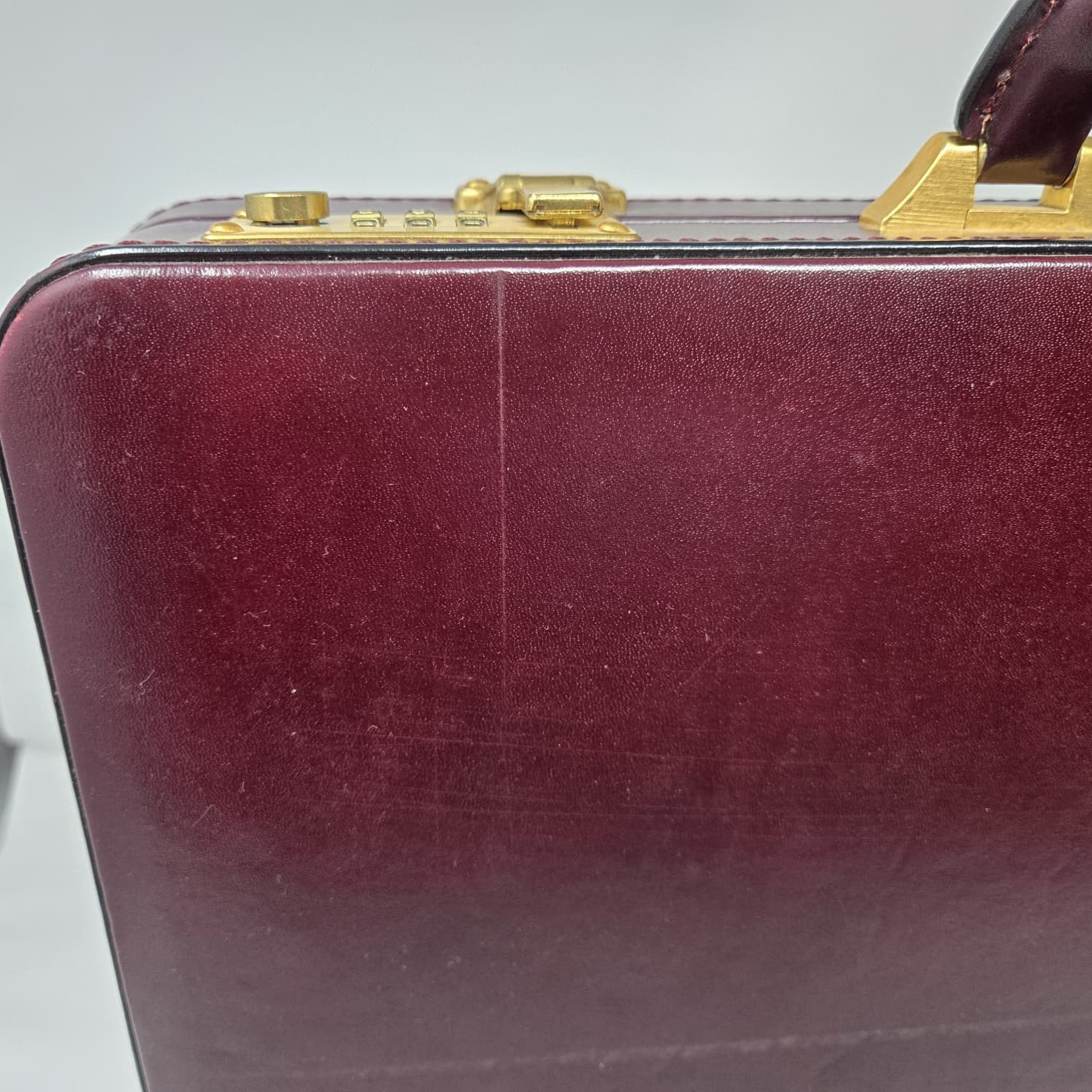 Vintage Mark Phillip Top Grain Leather Attache Burgundy Briefcase w/ Combo Locks