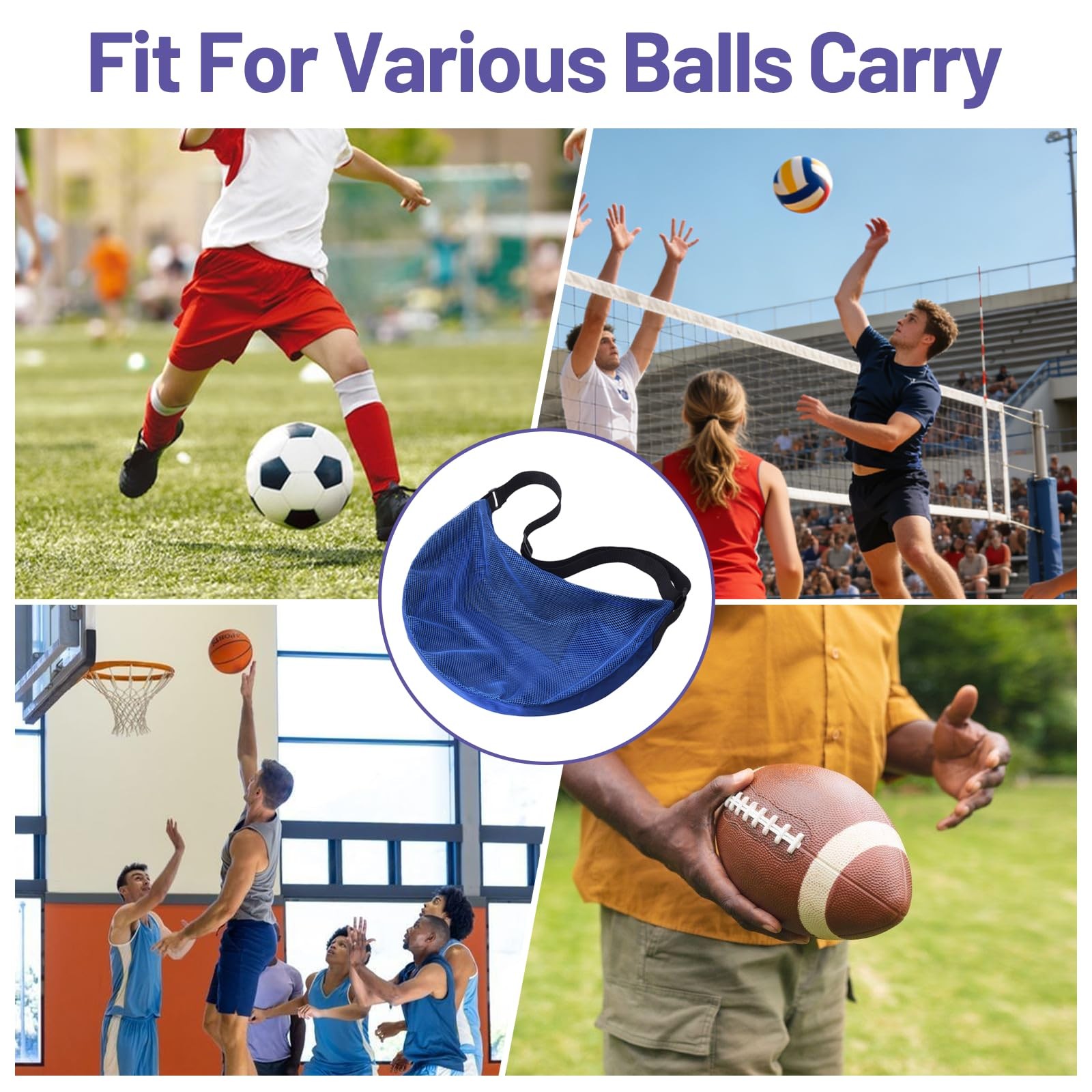 Blue Foldable Mesh Basketball Bag, Large Capacity Crossbody, Zip Storage