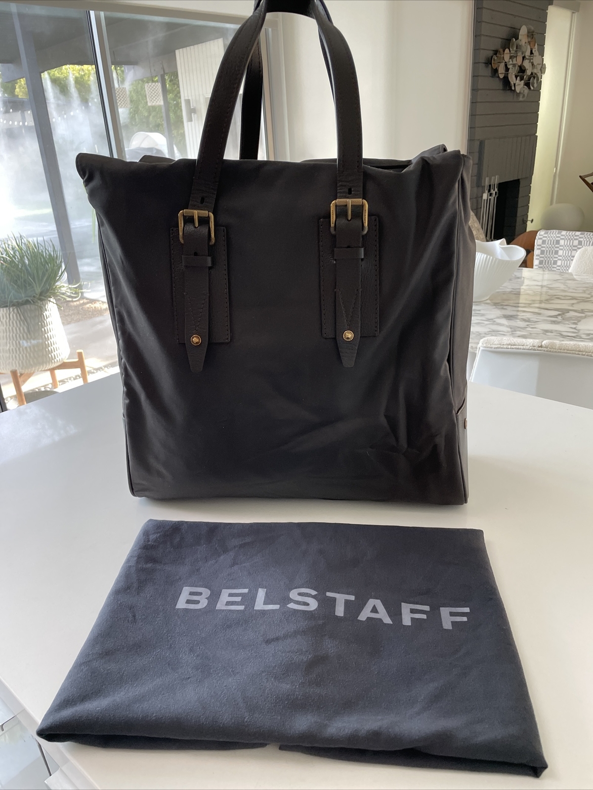 New. Belstaff Dorchester Satchel/Tote Bag. Waxed Cotton and leather. Dark Olive