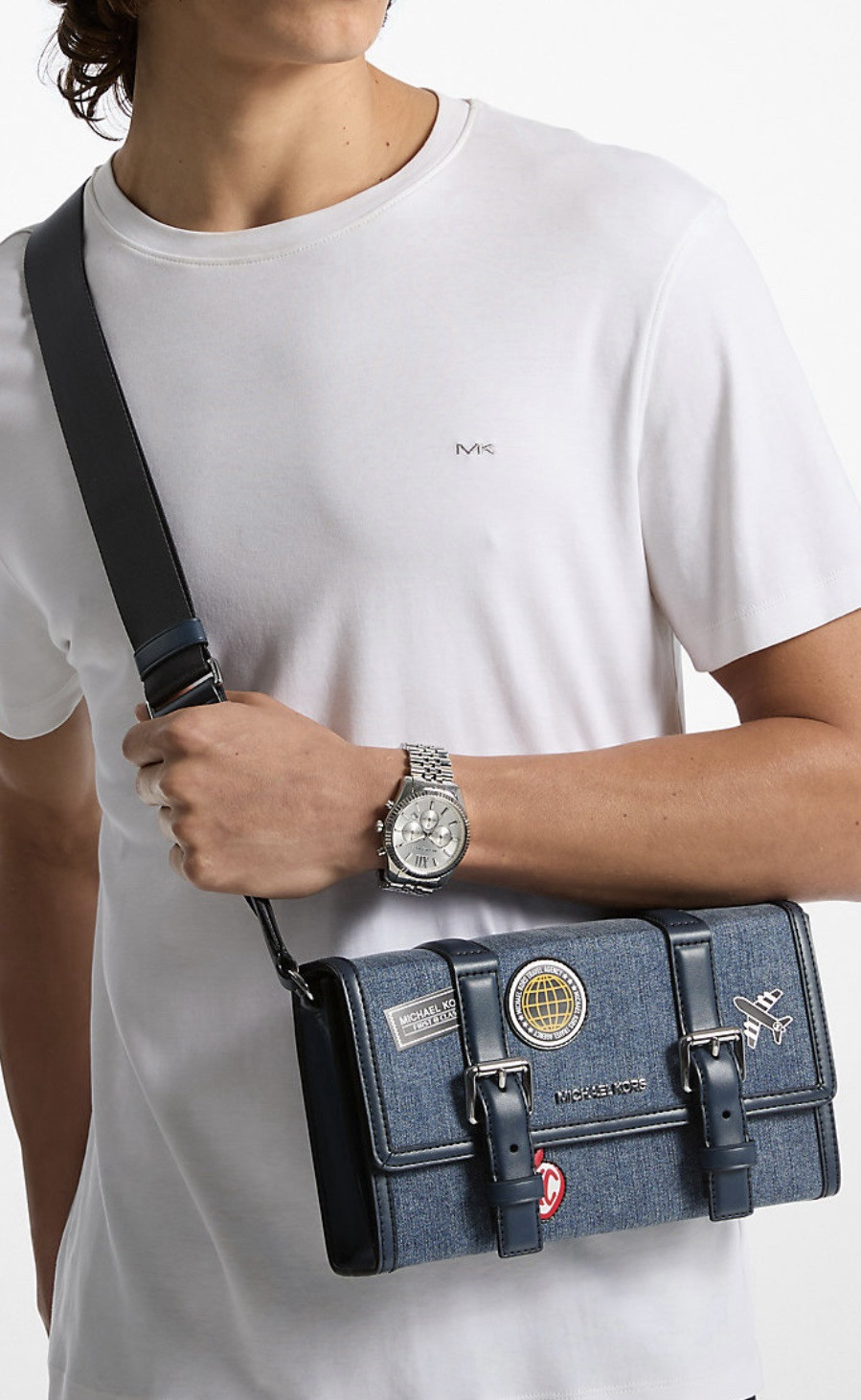 Michael Kors Cooper Embellished Denim Trunk Crossbody Bag