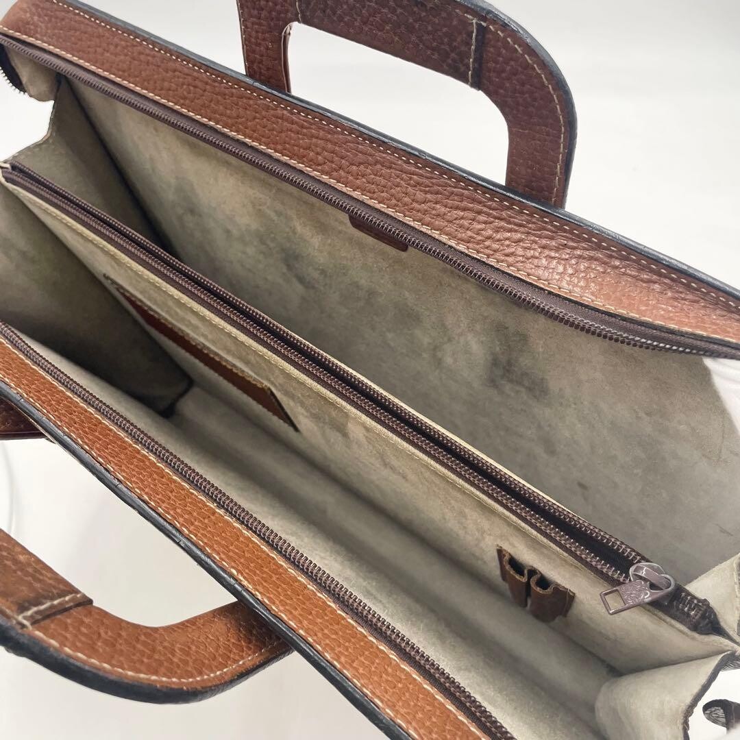 LOEWE Anagram Brown Leather Briefcase Mens Business Bag A4 PC Storage 42cm