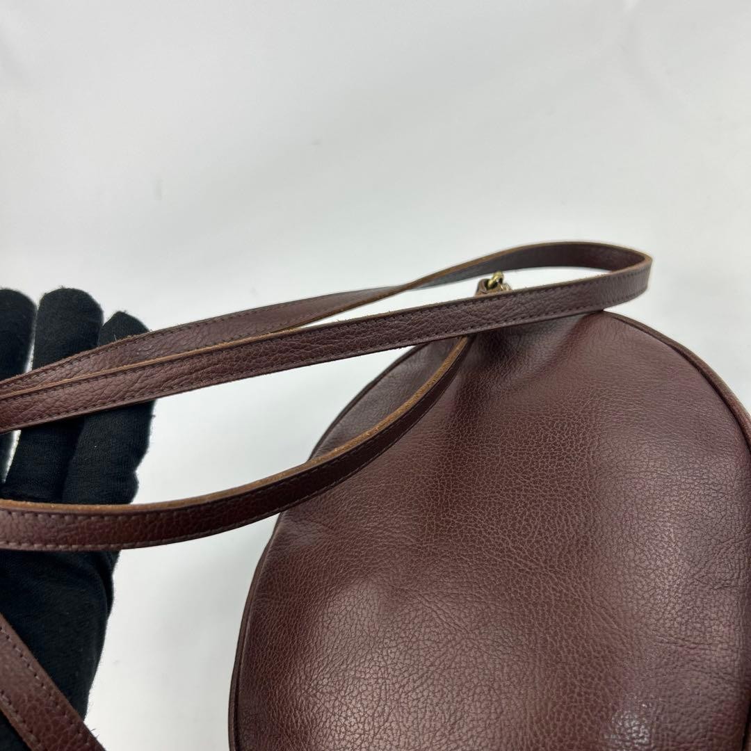 IL BISONTE Oval Leather Shoulder Bag Logo Embossed Brown