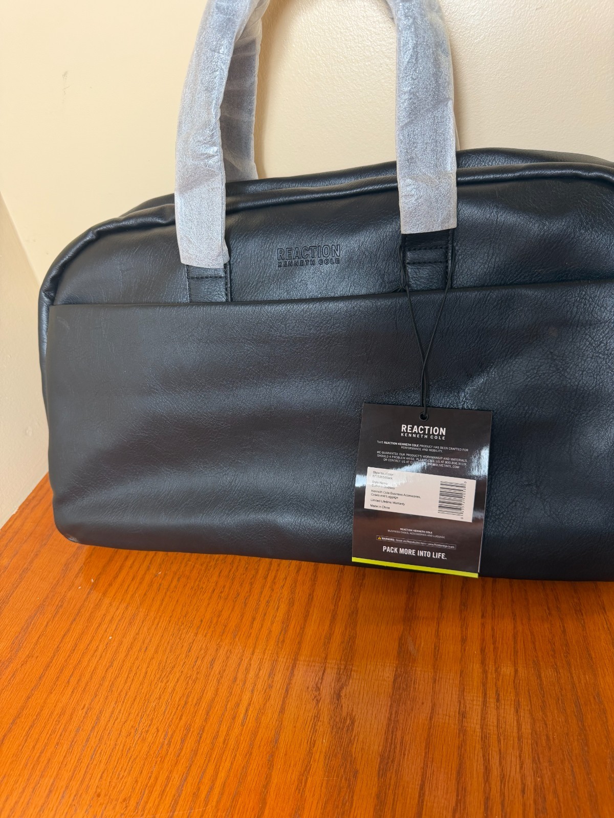 NEW Kenneth Cole Reaction Duffle Bag Black Faux Leather Travel Weekender