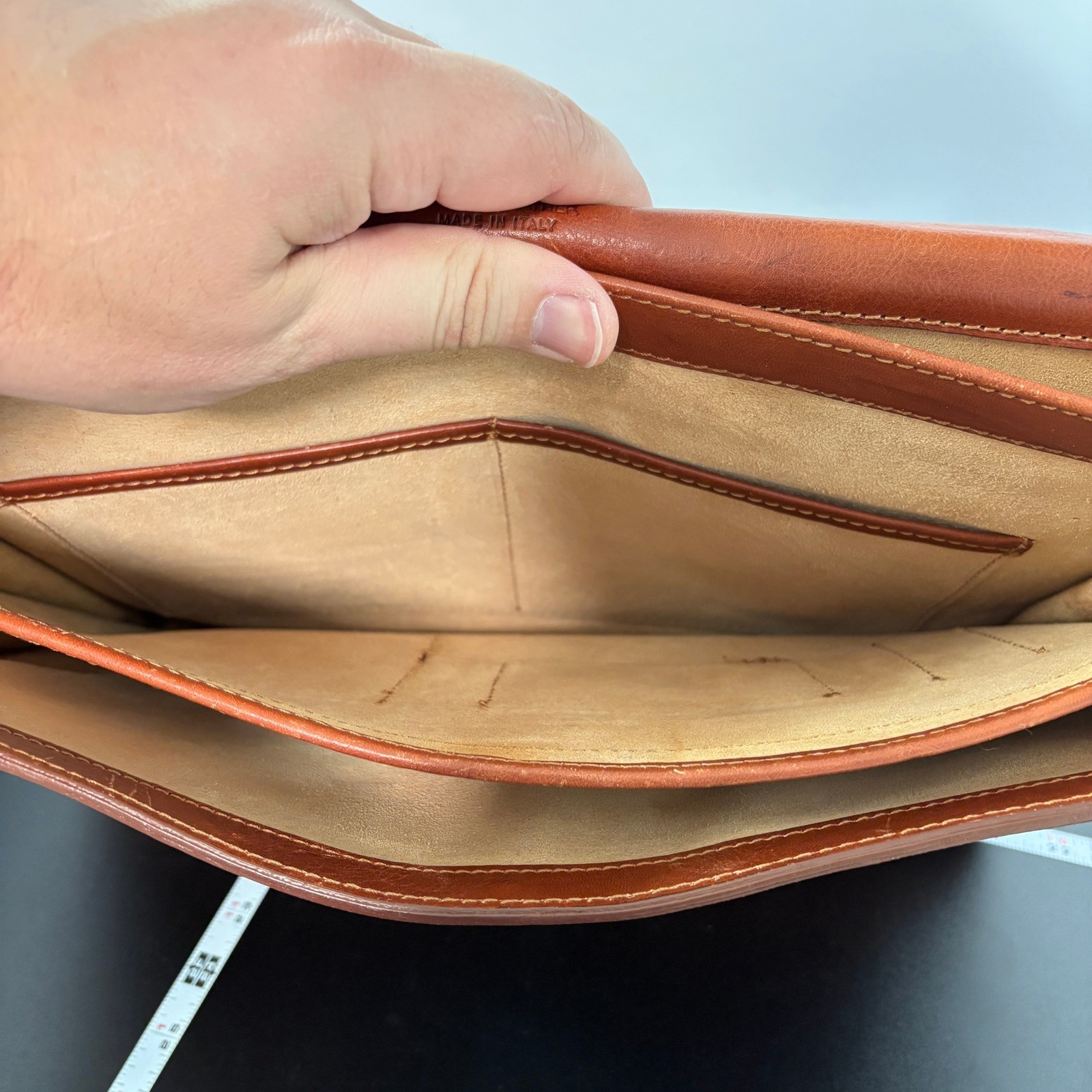 Unbranded Leather Briefcase Messenger Bag Large Cognac Made Italy Quiet Luxury