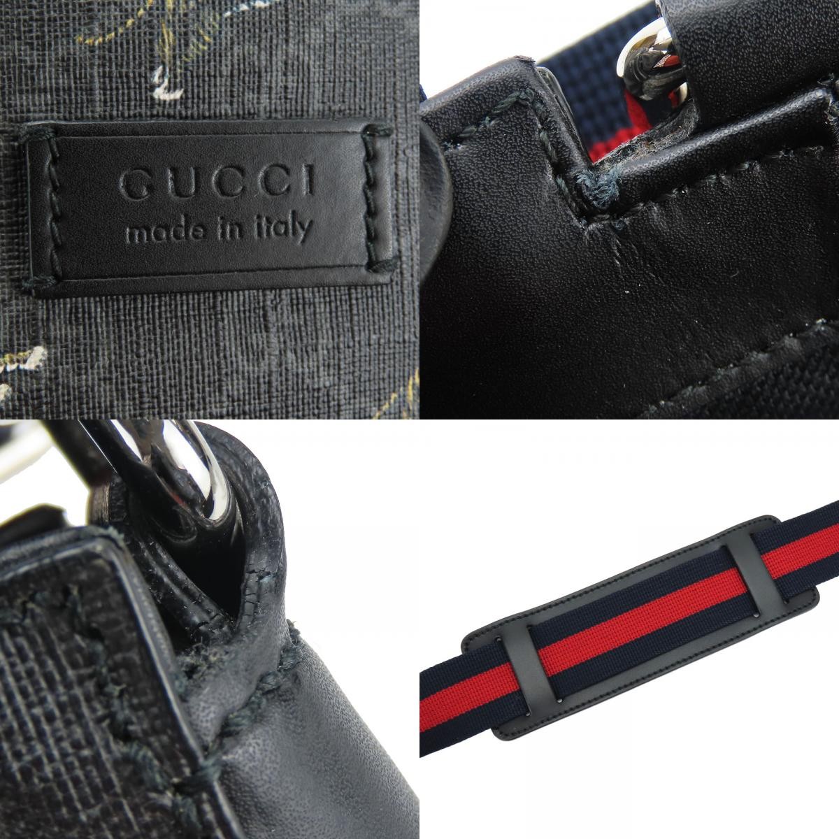 Gucci Shoulder Bag 474137 GG Supreme Canvas Black Gray Silver Hardware Tiger