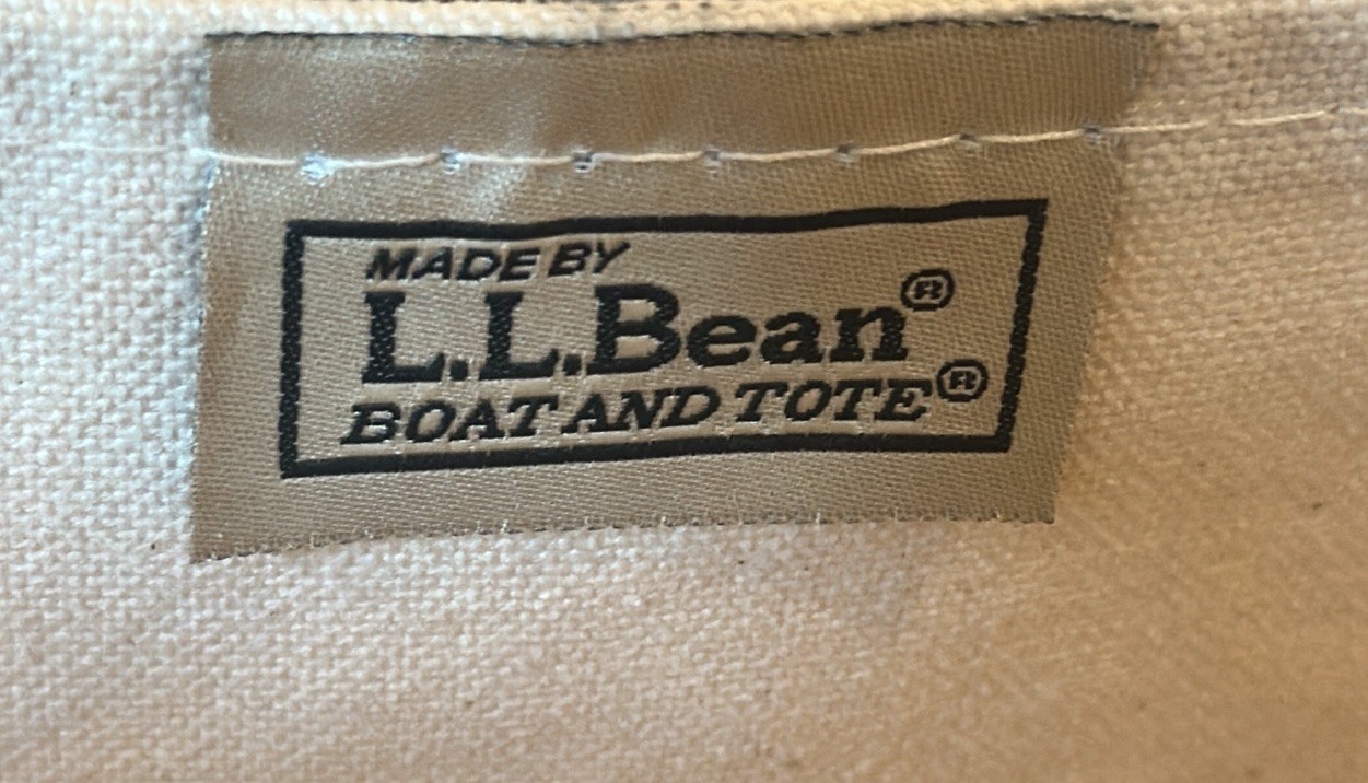 Vtg 1980s LL Bean Open Top Canvas Boat And Tote Large Long Handle White/Red Trim