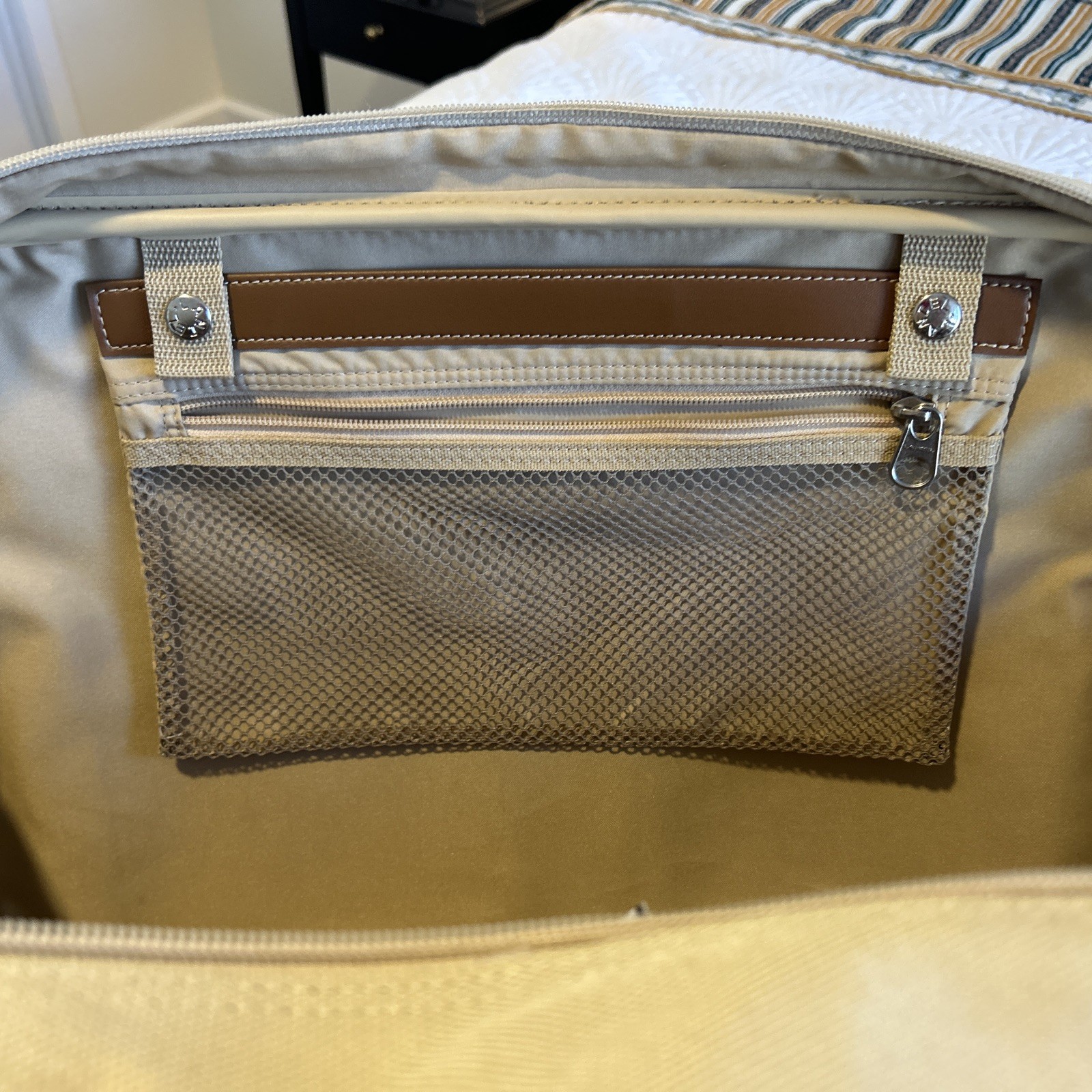 Lancel Paris Canvas Leather Weekend Carry-on Duffel Brown Tan Beige Luggage Exc