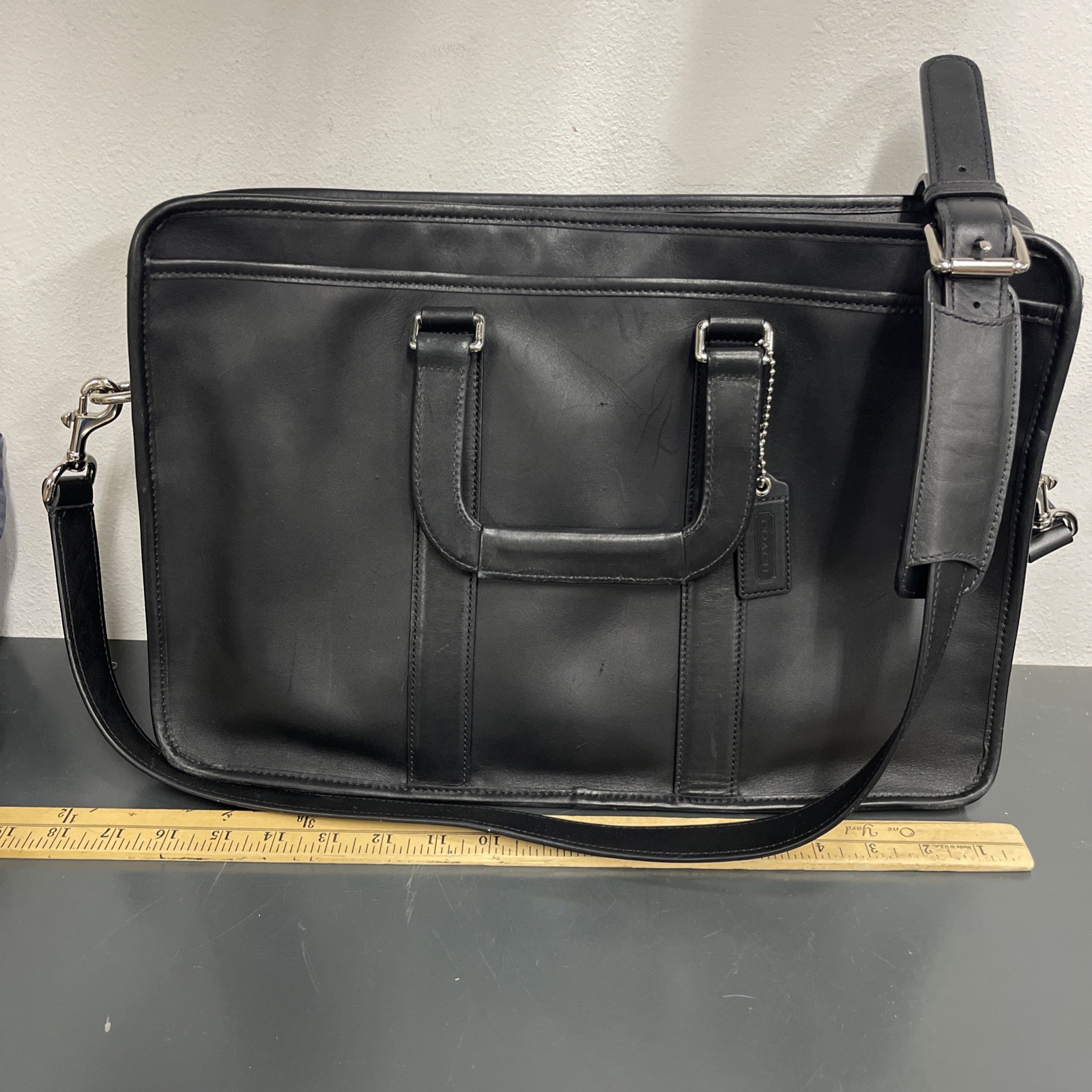 Coach Metropolitan Slim Leather Briefcase Black Crossbody Bag