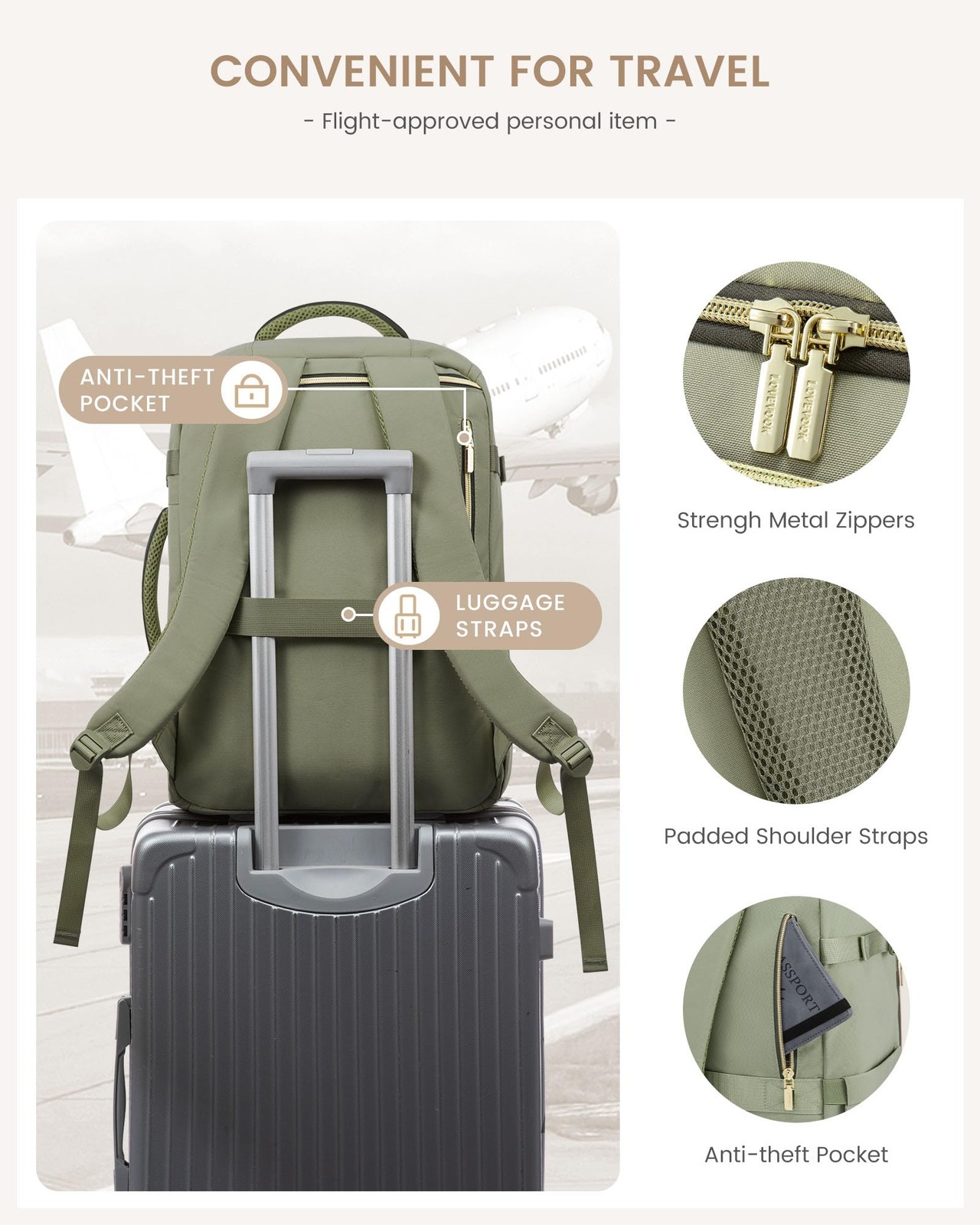 LOVEVOOK 40L TSA Approved Travel Backpack for Women, Fits 17″ Laptop