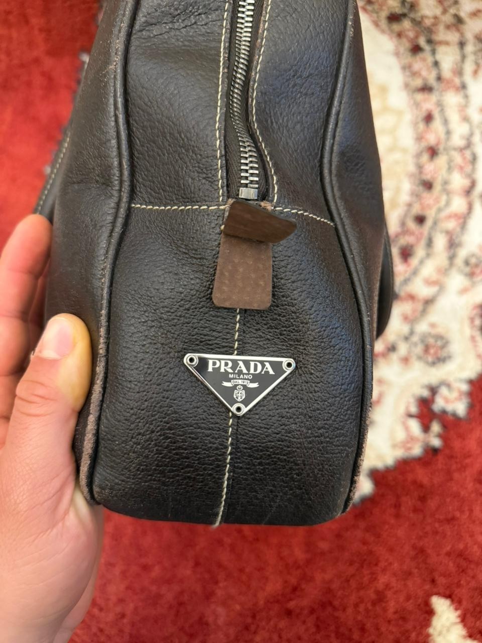 Prada Leather Briefcase Bag Safaiano Brow Luxury Shoulder Travel