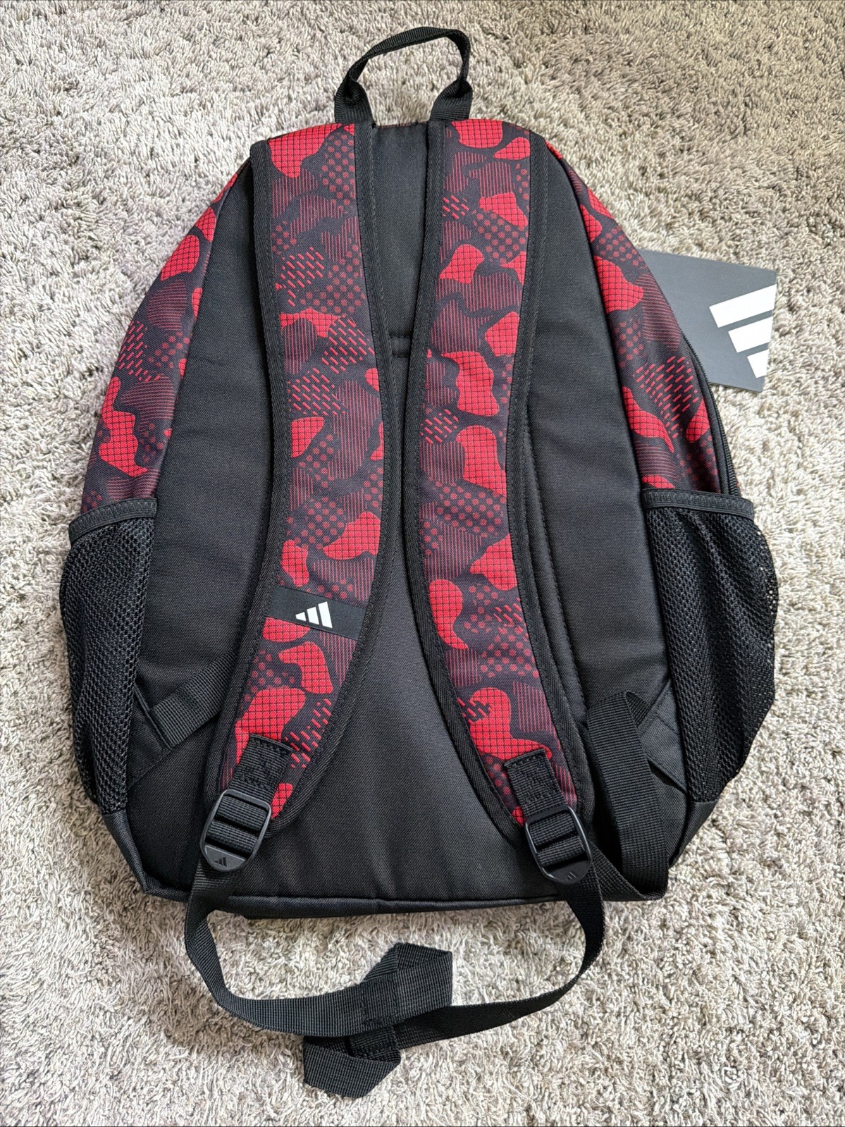 NEW Adidas Fundare Backpack Red Black Camo Multi Pocket Laptop School Travel Bag