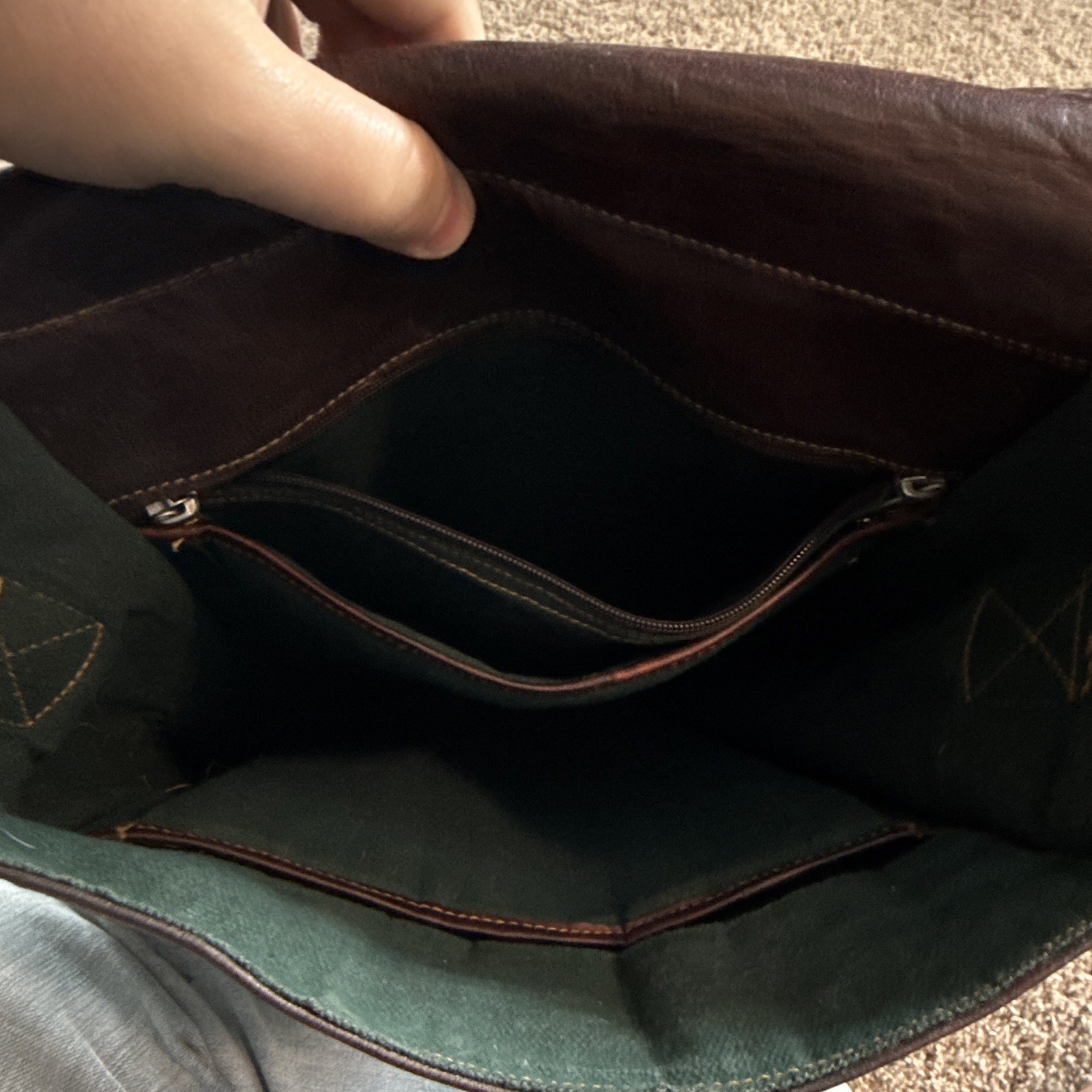 Brown Messenger Shoulder Bag Buckle Flap Zip Closure Adjustable Strap Pockets
