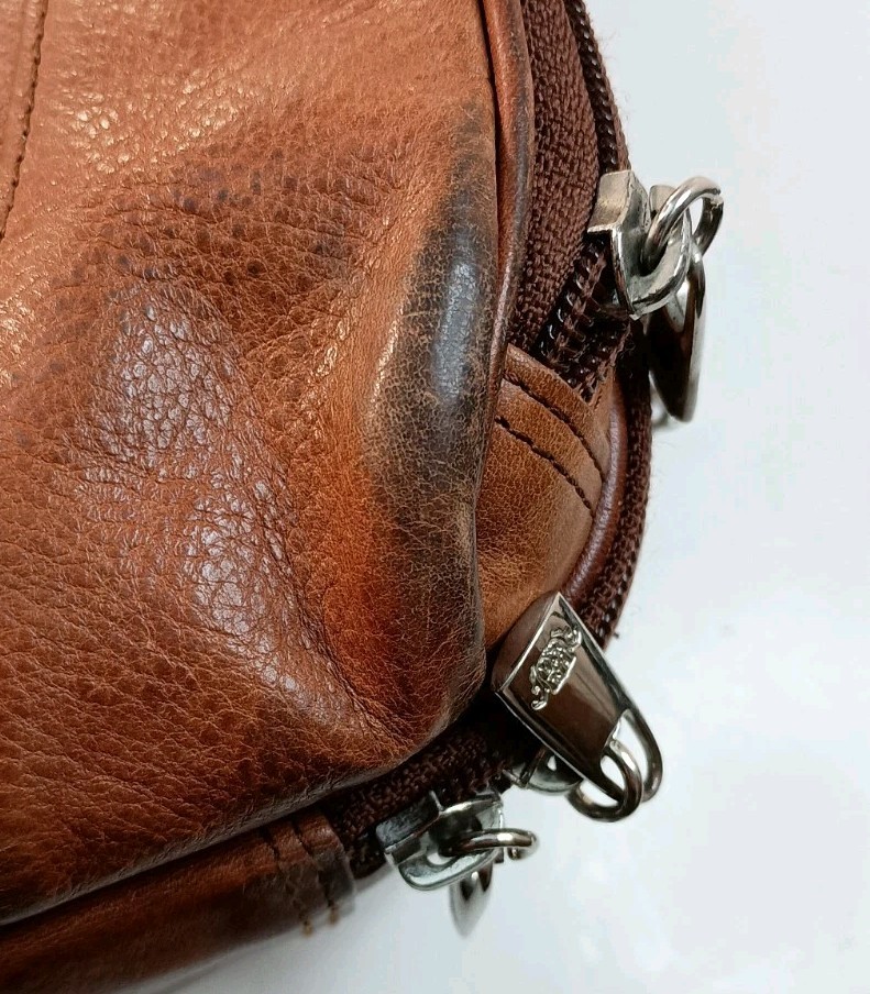 Bosca Old Leather Amber Stringer Briefcase Laptop Bag Vintage Large READ Vintage