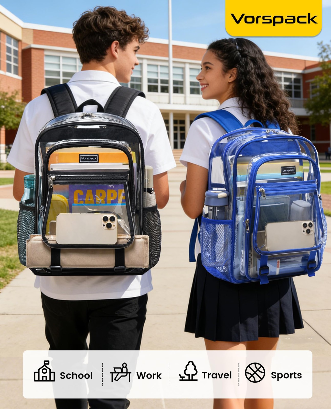 Clear Backpack Large Size 16x12x5.5in 17L – Transparent Bookbag for School