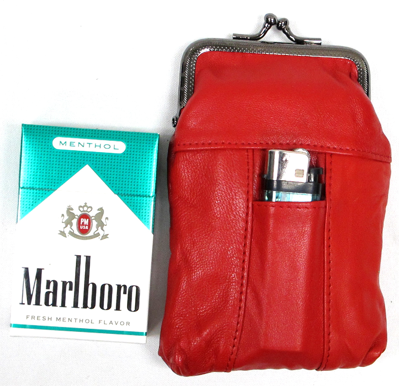 Soft Leather Cigarette Case Snap Top Fit 100s Black, Red, Tan, Hot Pink, Purple