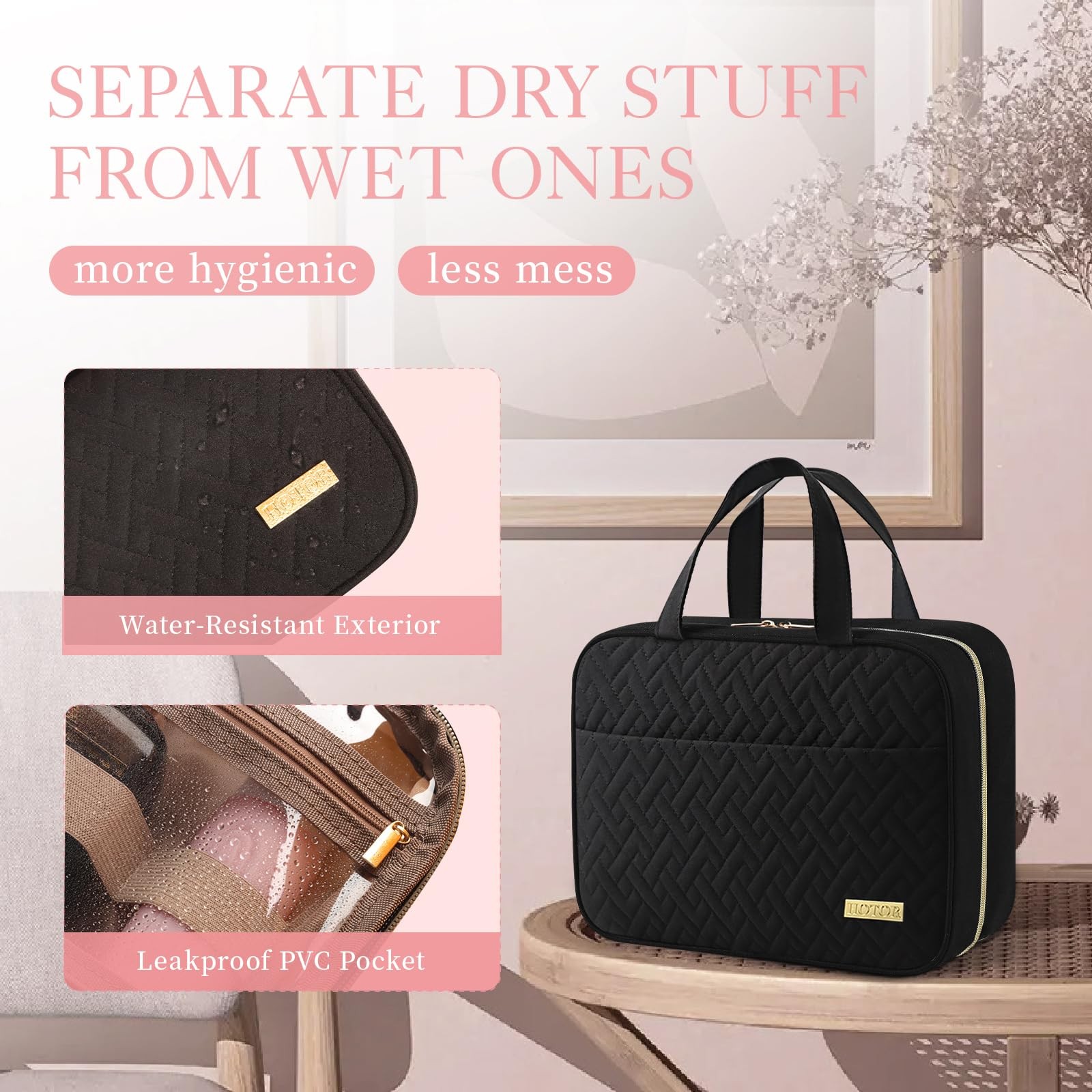 HOTOR Hanging Travel Toiletry Bag Women Men Essentials Black Medium,