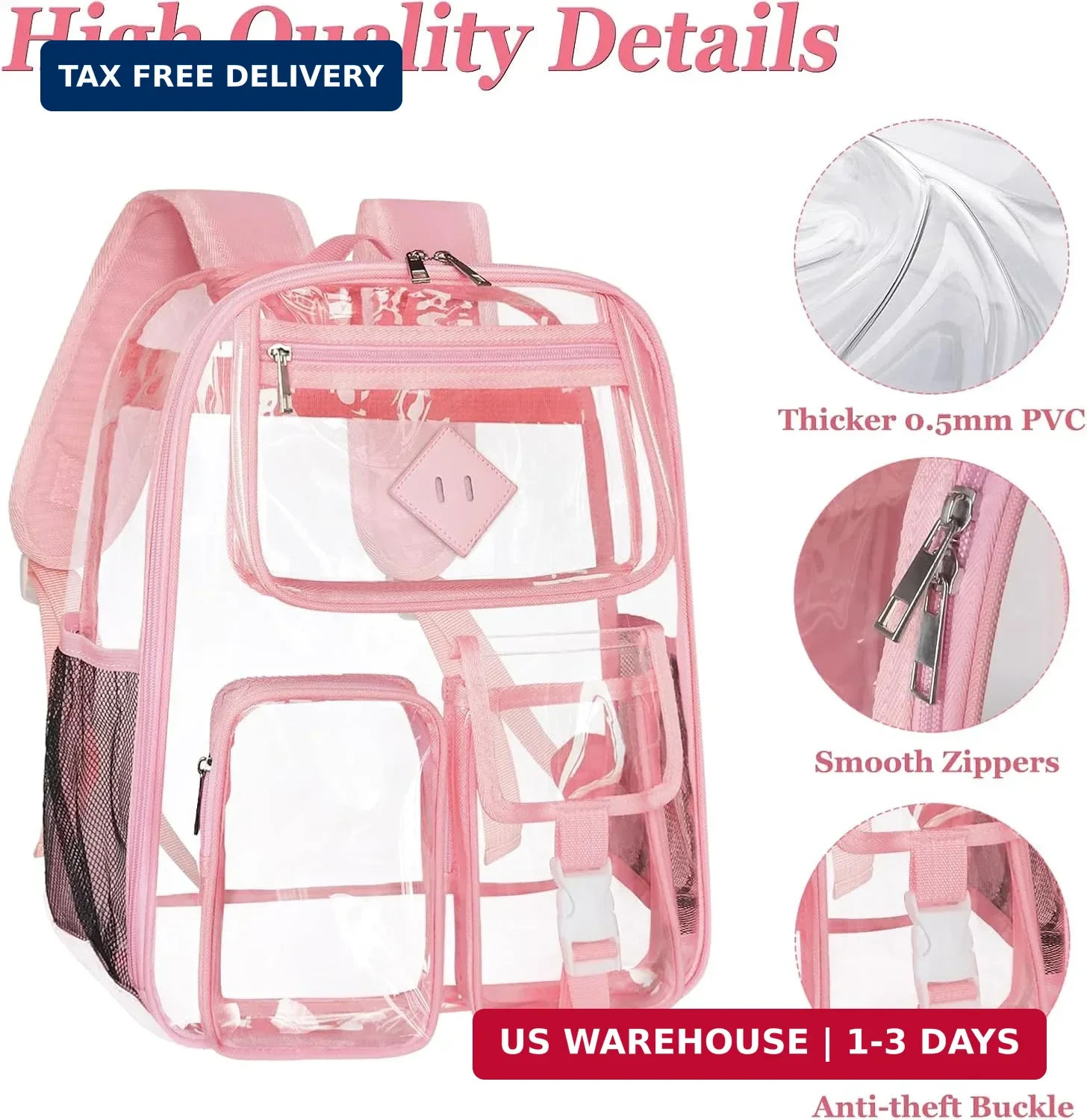 Clear Backpack Heavy Duty Large PVC Transparent See Through Backpacks Work Trave