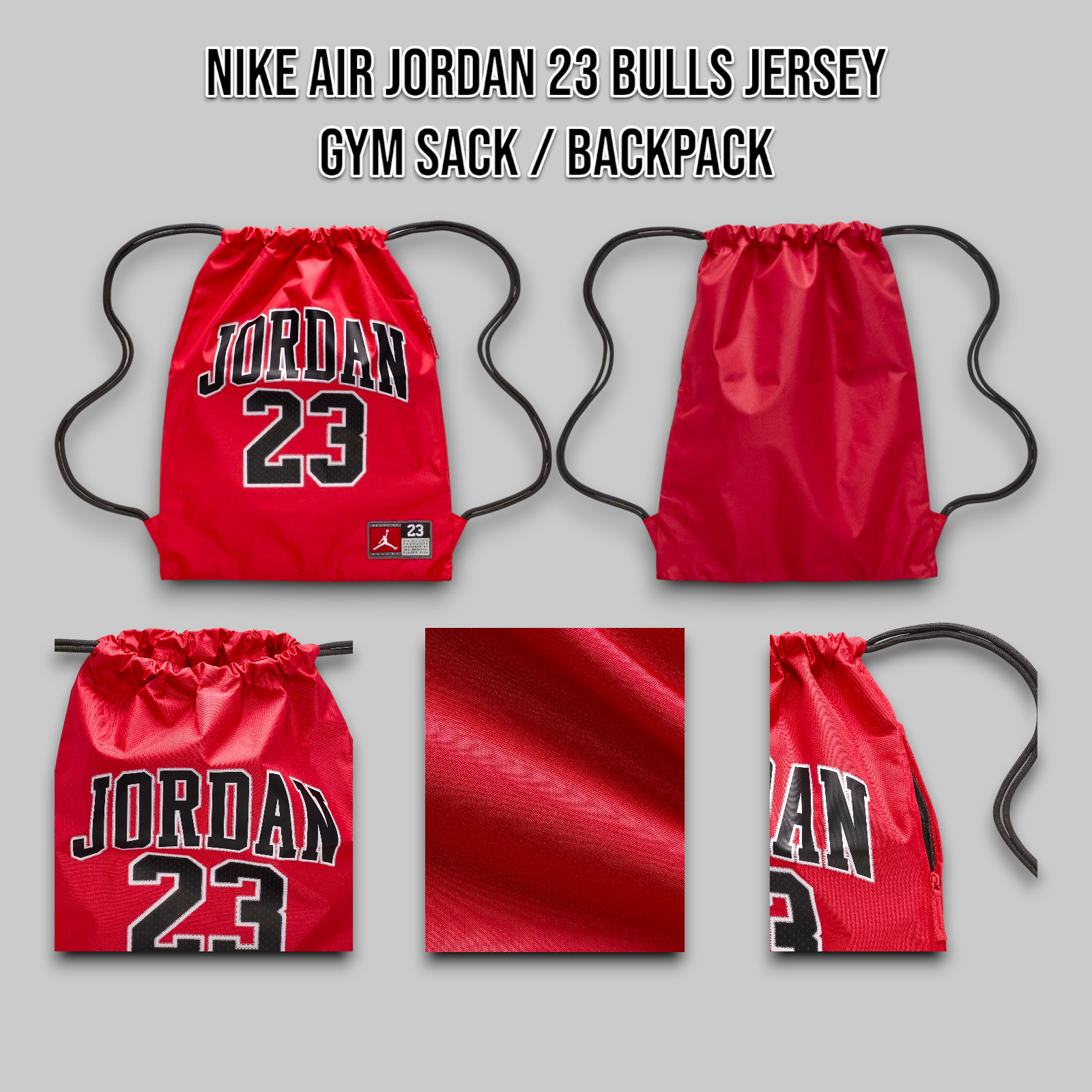 Nike Air Jordan 23 Bulls Jersey Gym Sack Backpack Gym Red 9A0757-R78 _A1