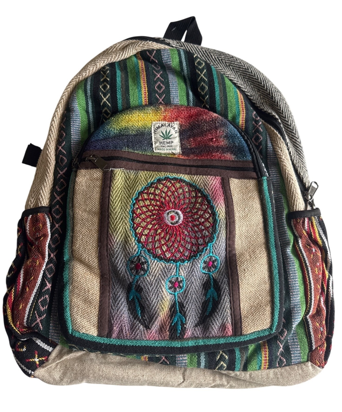 Himalayan Hemp Dreamcatcher Backpack Boho Festival Nepal Cotton Handcrafted NWT