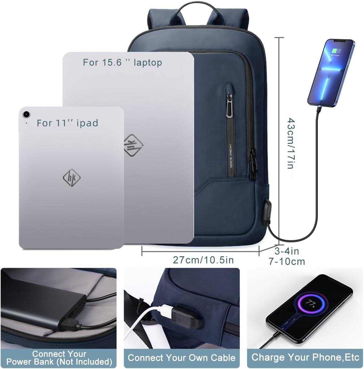 Backpack for Men Business Slim Backpack with USB Charger Computer – Anti-Theft