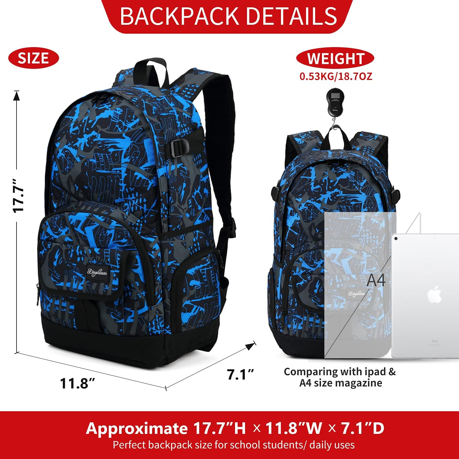 School Backpack Travel Bag for Men & Women Lightweight College Back Pack with La