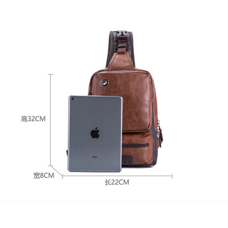 Men’s Sling Backpack PU Leather Large Capacity Cross Body Bag Chest Shoulder Bag