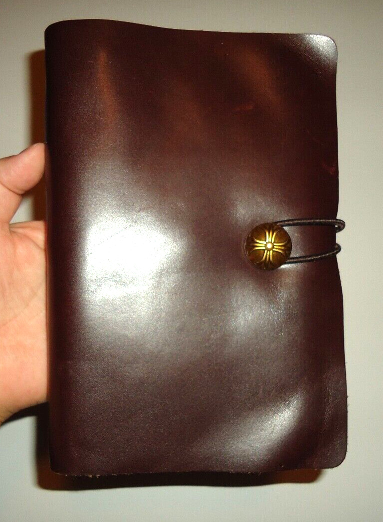 LINSHI TASKS Men’s Brown Leather Button Clutch Bag Size-8.5x6x2 in