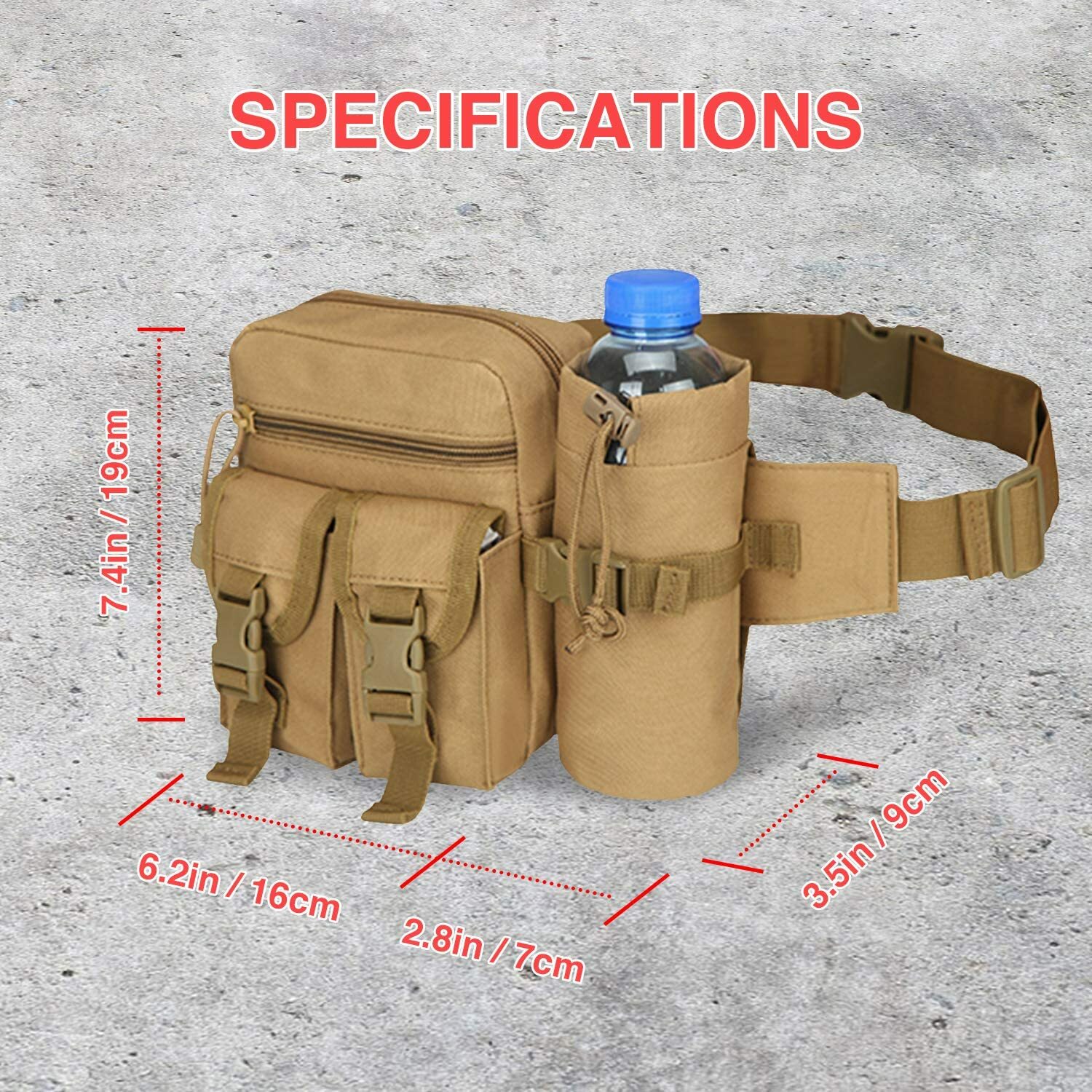 Tactical Waist Pack Pouch With Water Bottle Pocket Holder Waterproof Belt Bag US