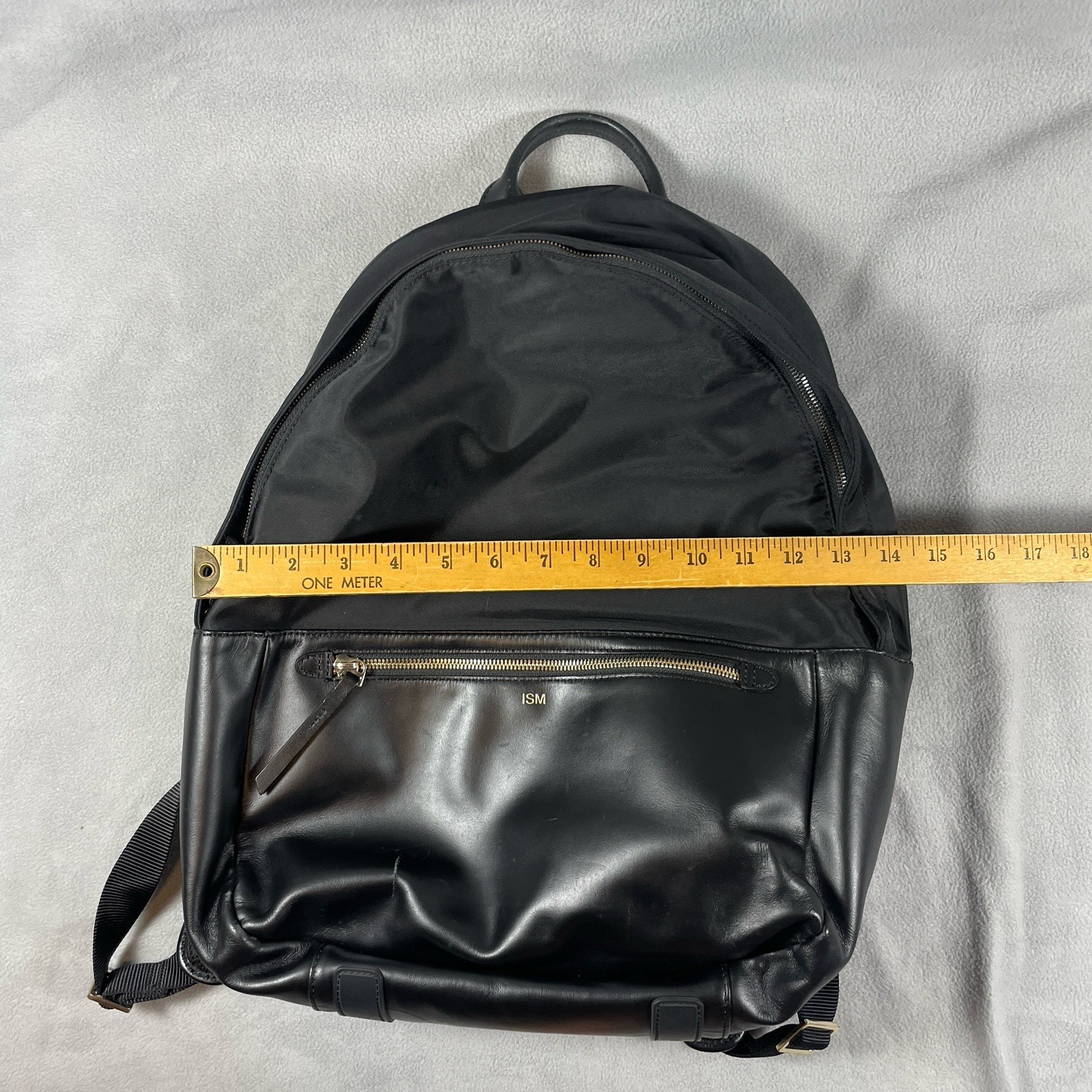 ISM Classic Luxury Backpack Leather Laptop Travel Commute Black Preowned