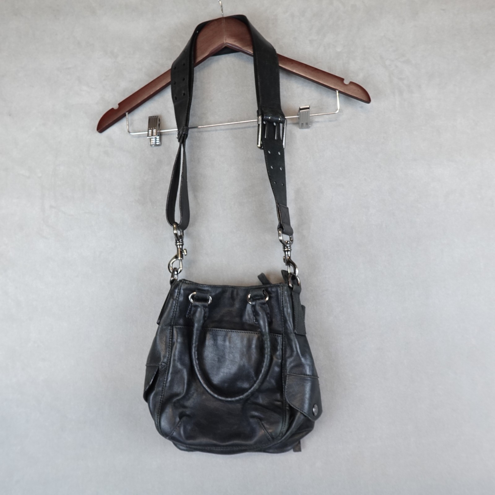 Belstaff Leather Messenger Shoulder Bag Black Utility Crossbody Malenotti