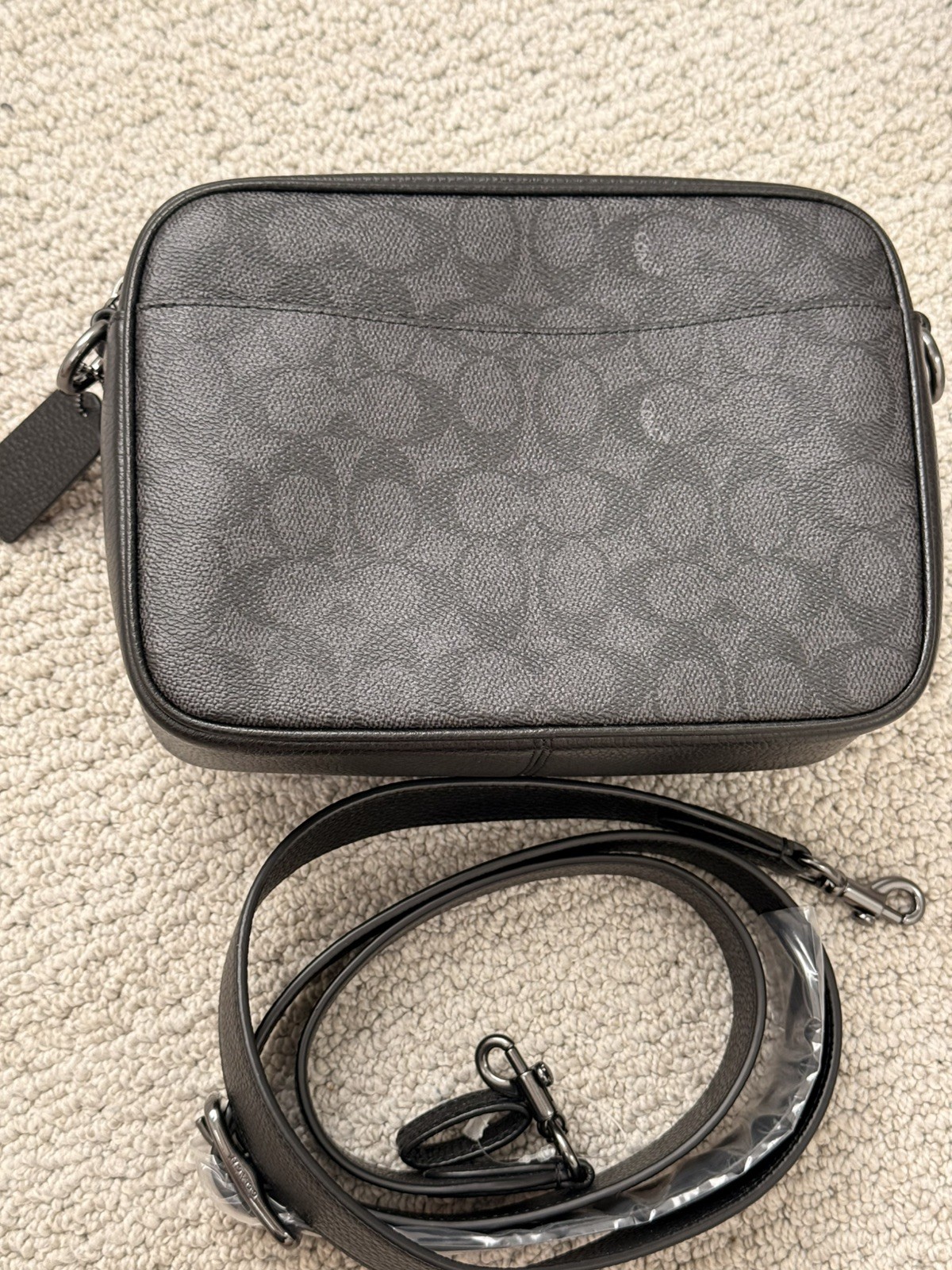 NWT 🖤 COACH MEN’S CW217 Warner Crossbody Bag In Signature Canvas Charcoal/Black