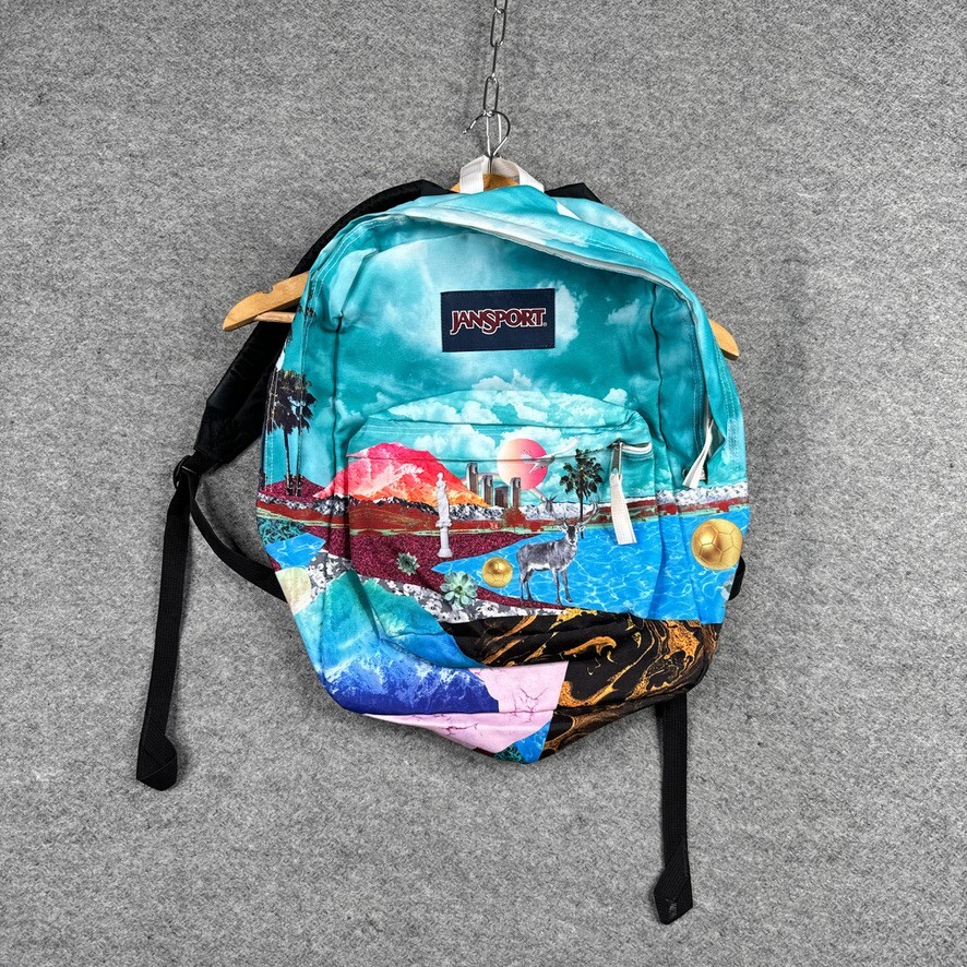 Jansport Backpack School Bag Blue Medium All Over Print