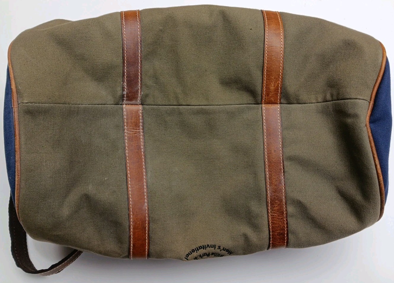 FH Wadsworth Canvas Leather Trim Weekender Duffel Bag Moss/Navy Embroidered