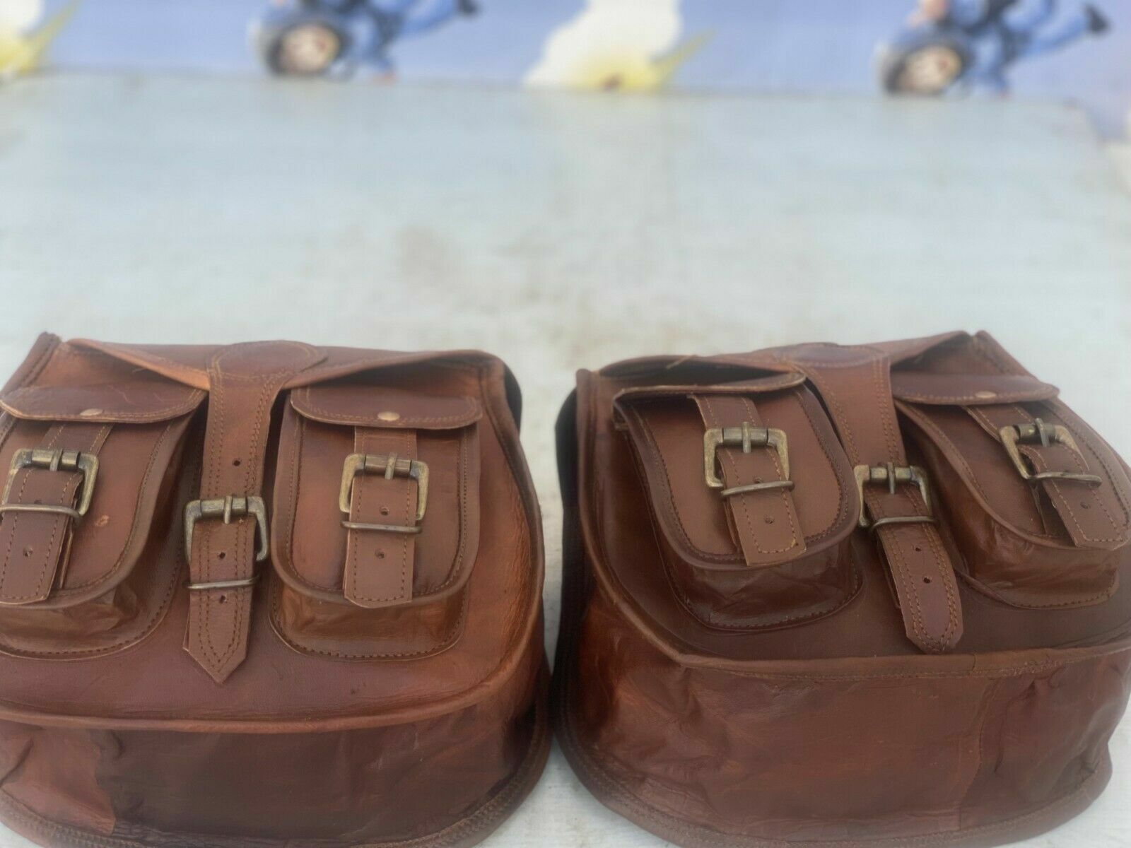 Motorcycle Pouch 2 Pcs Left Right Two Panniers Saddle Side Bags Vintage Leather