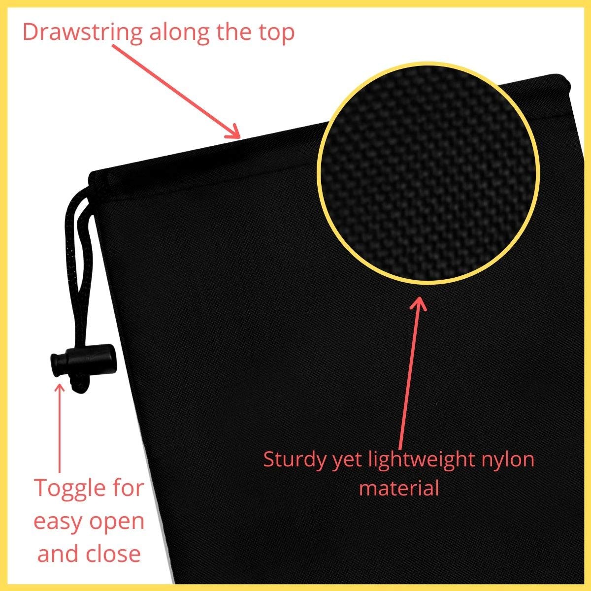 Drawstring Pouch with Toggle (6 x 8 Inch – 12 Pack – Black) Nylon Cinch and D…