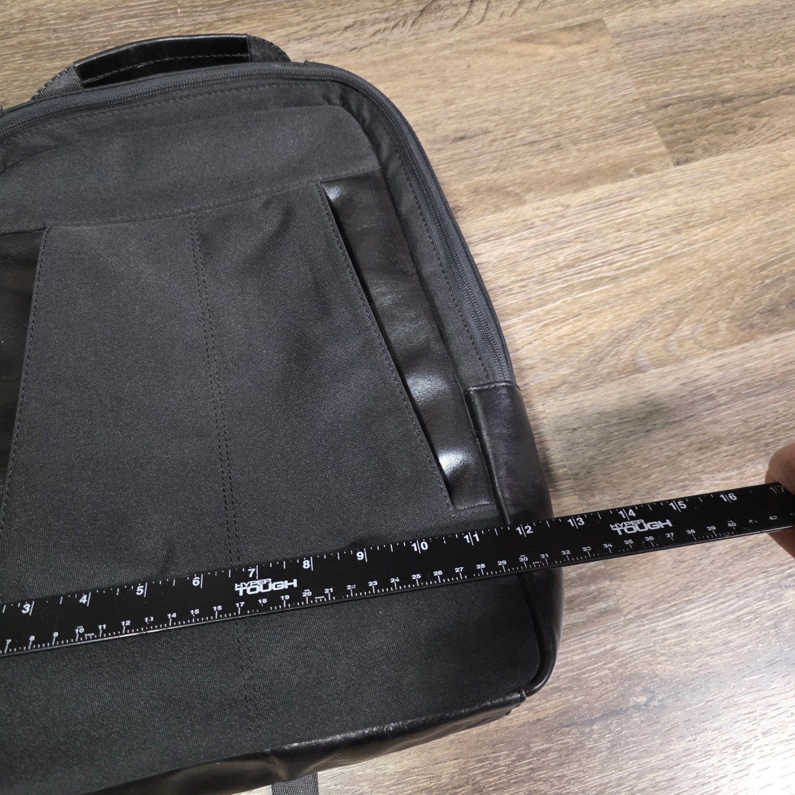 Joseph Abboud Mens OS Laptop Backpack Black Leather Trim Canvas Commuter Bag