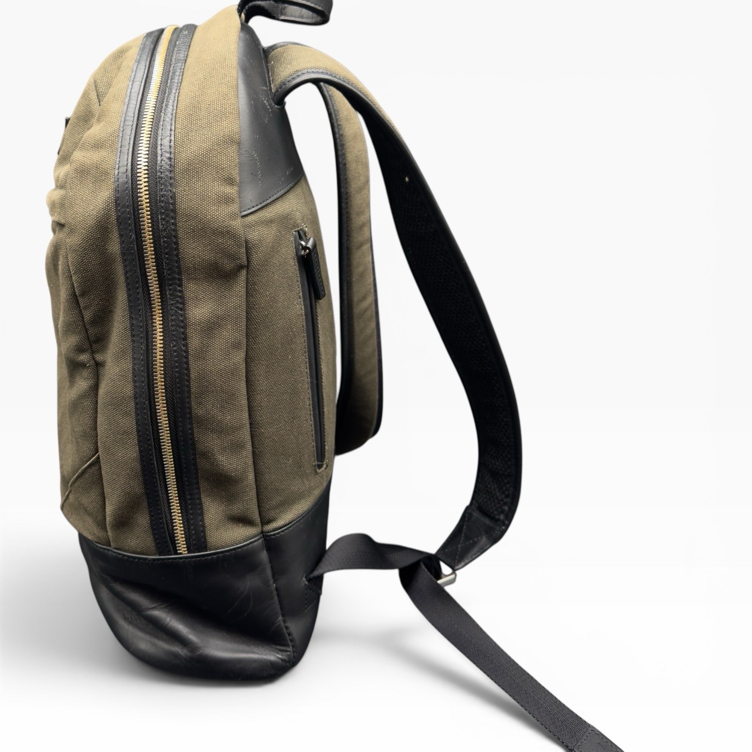 WANT Les Essentiels Kastrup Backpack Olive Green Organic Canvas Leather Trim