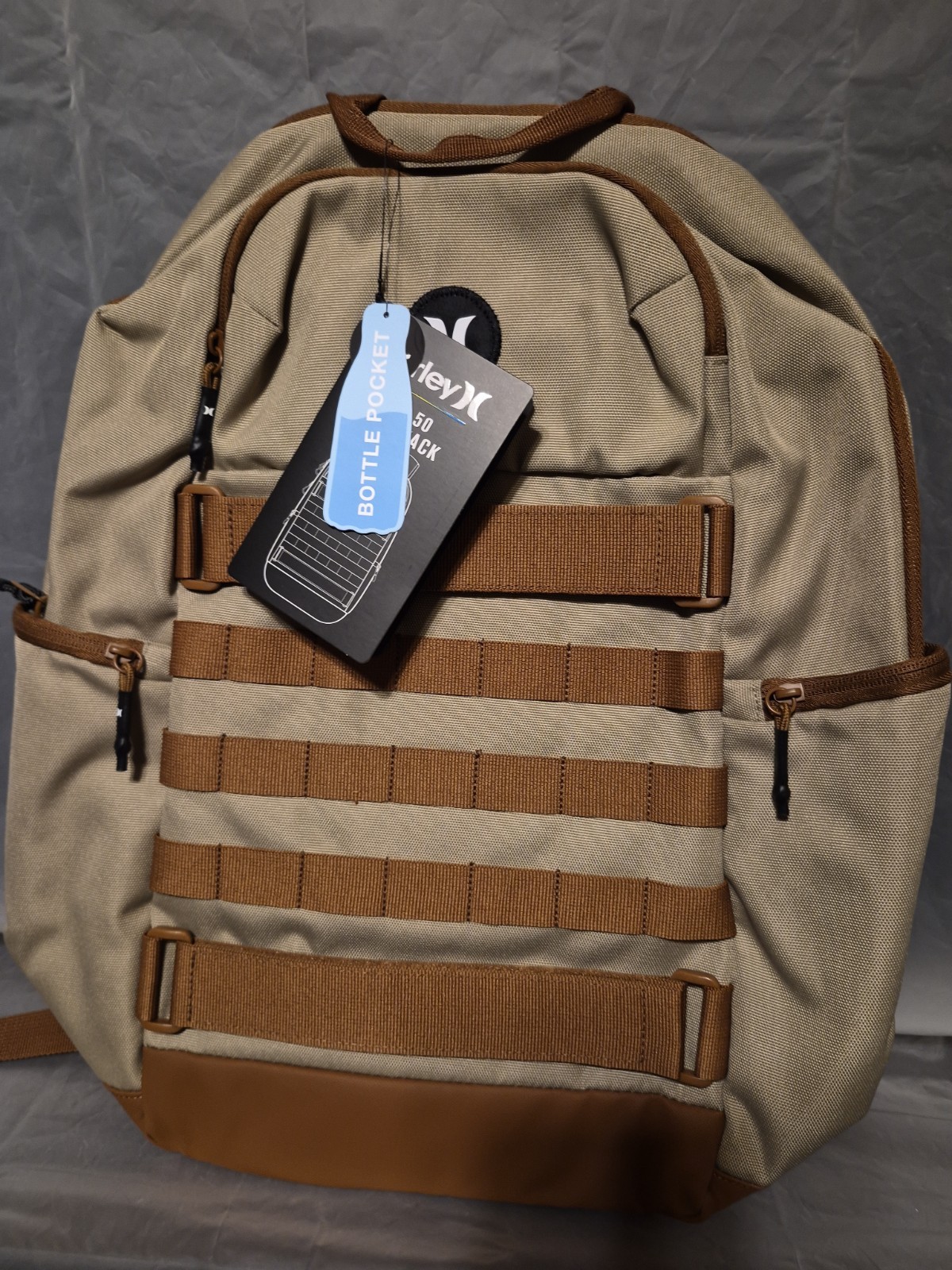 Hurley 50-50 Backpack Khaki Skateboard Laptop Compatible Multiple Pockets NWT