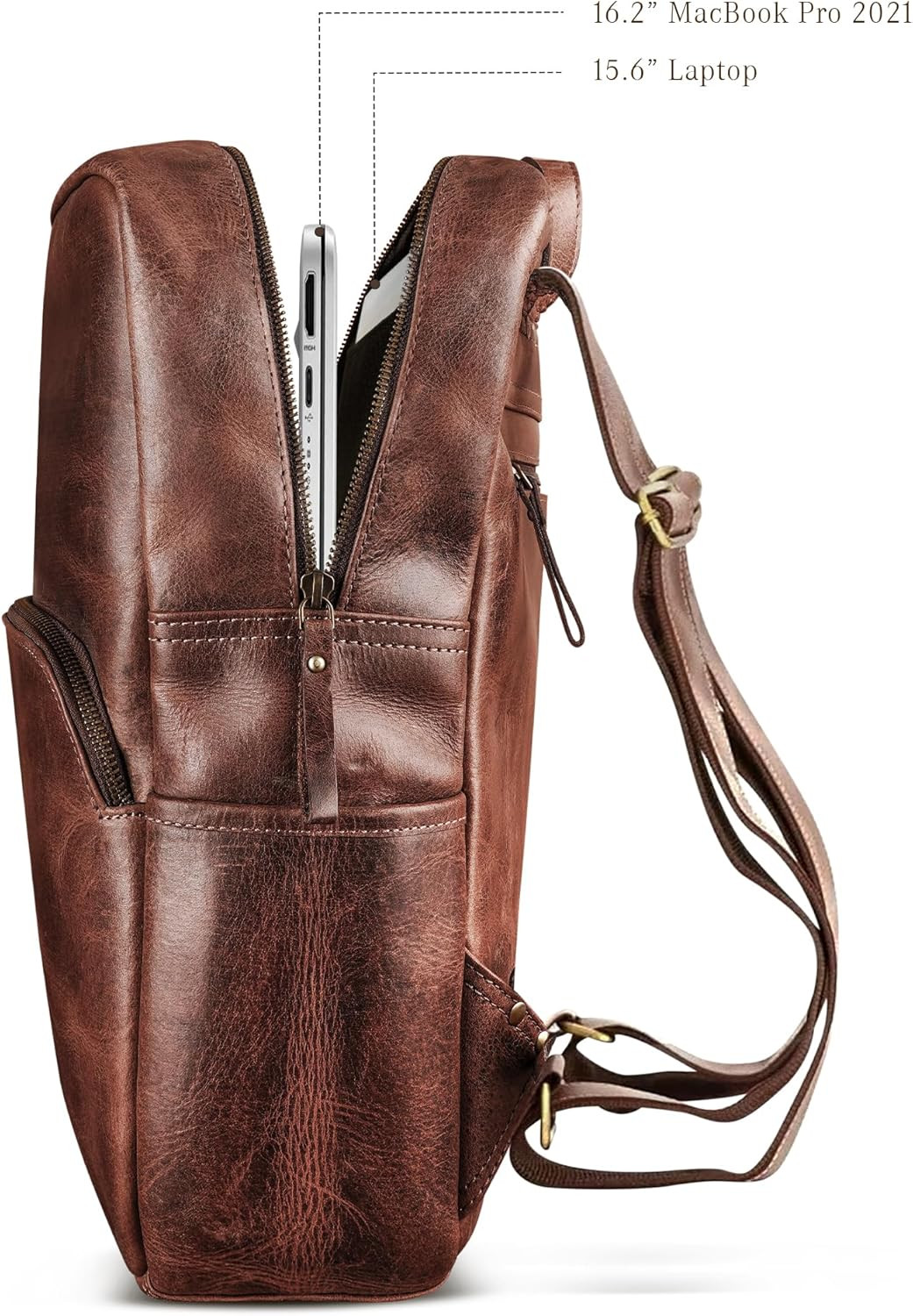 Stylish Vintage Brown Leather Backpack for 15.6″ Laptop – Handmade & Casual