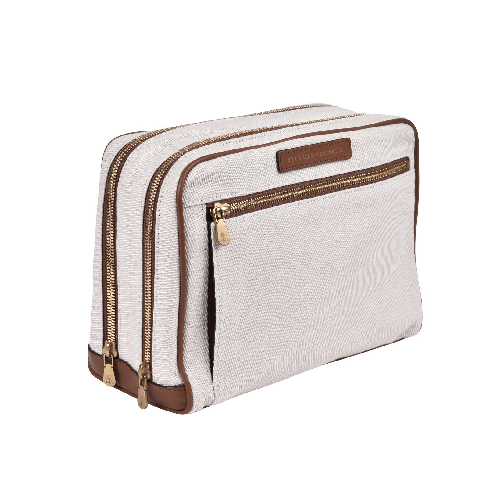 BRUNELLO CUCINELLI MEN’S NATURAL COGNAC LINEN ZIPPERED TRAVEL CASE MSRP $1755