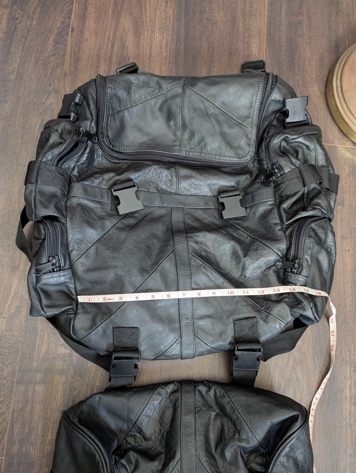 VINTAGE 2-piece Leather Biker Backpack Straps Lace-up Large