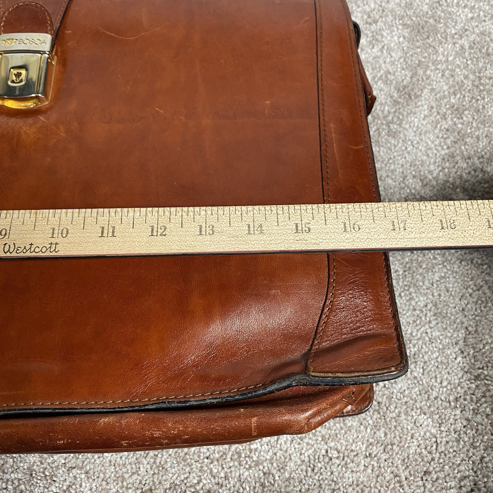 VTG Bosca Old Leather Partners Large Brief Case Bag Lock/Key Cognac Nice Patina