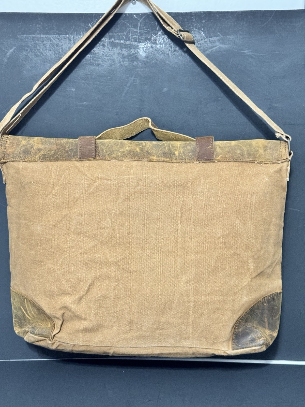Sugarboo & Co Brown Leather & Canvas Messenger or Laptop Bag w/ Adj Strap, Lined