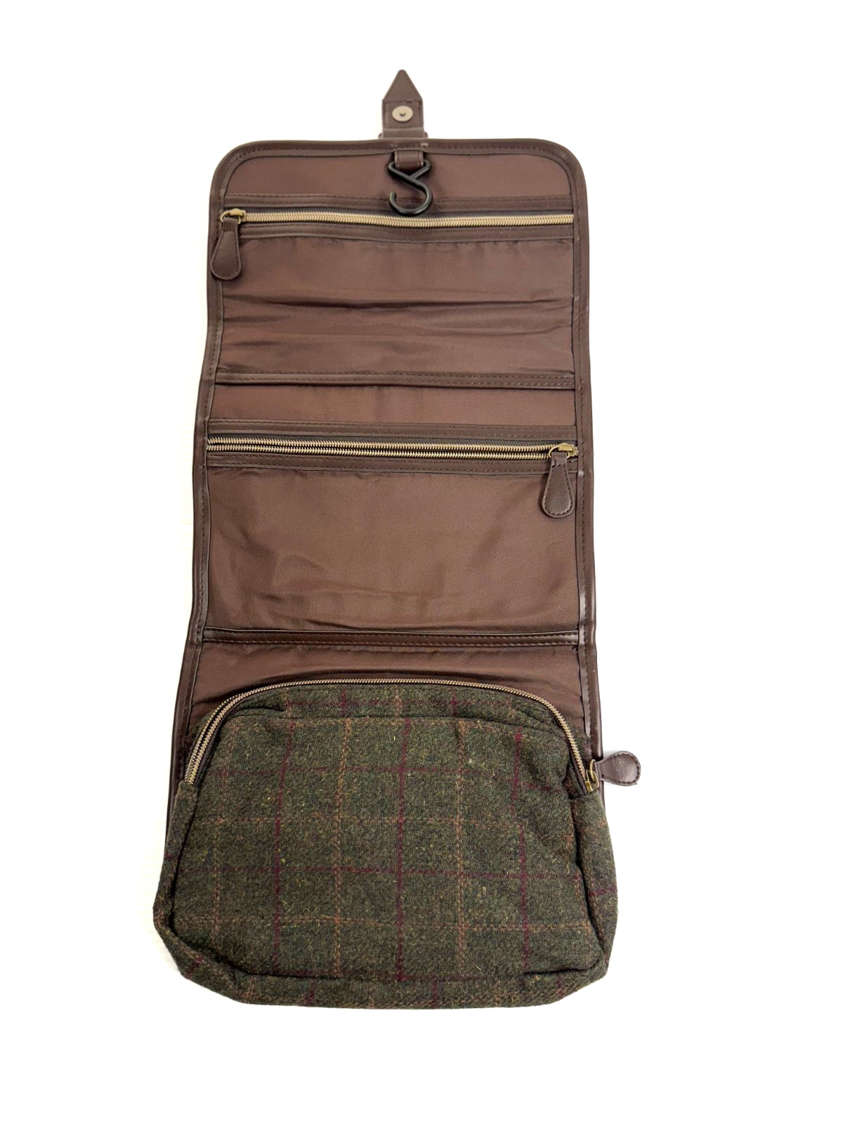 Ashby & Brant Wool Blend Dopp Bag Travel Olive Green Plaid Brown Men`s