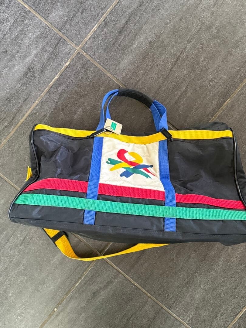 Benetton Retro Colorblock Boston Bag Large Nylon Travel Gym Shoulder Vintage