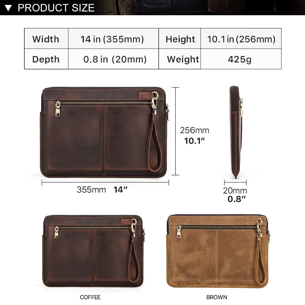 CONTACTS Crazy Horse Cowhide Leather 14.2″ Laptop Case Slim 14″ x 10″ Briefca…