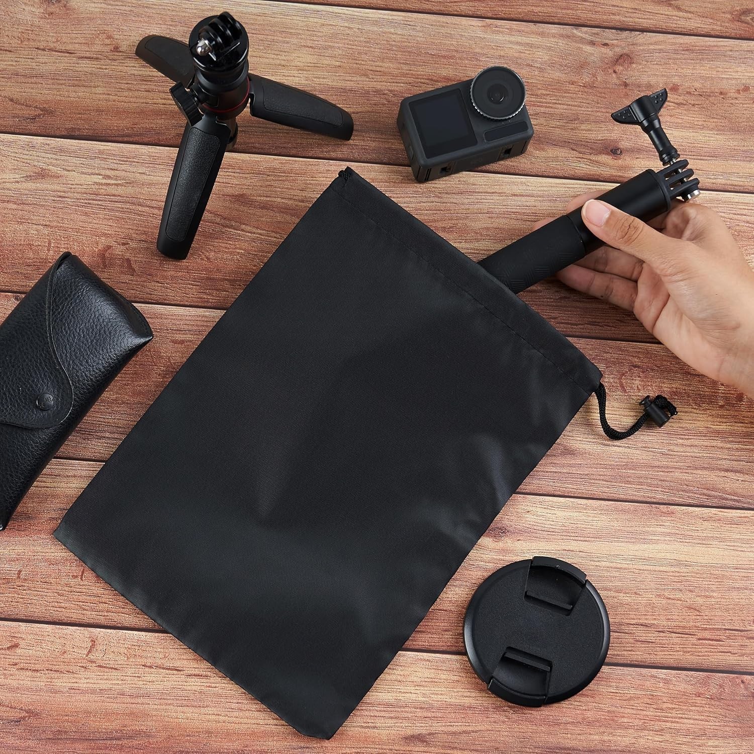 Drawstring Bag with Toggle Nylon Cinch and Ditty Pouch Six Pack Black 8 X11