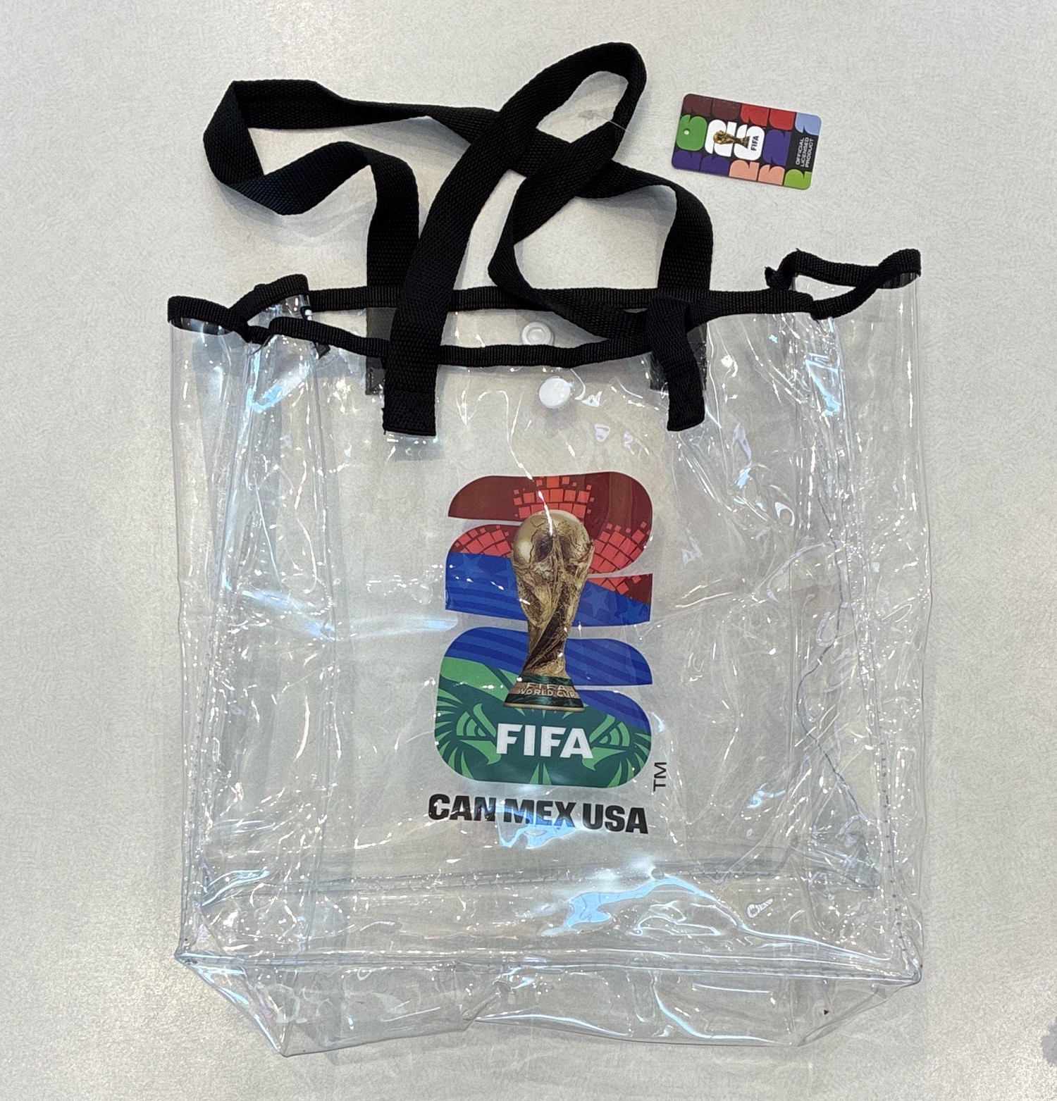 Official FIFA World Cup Clear Tote Bag, Black Straps, CAN MEX USA
