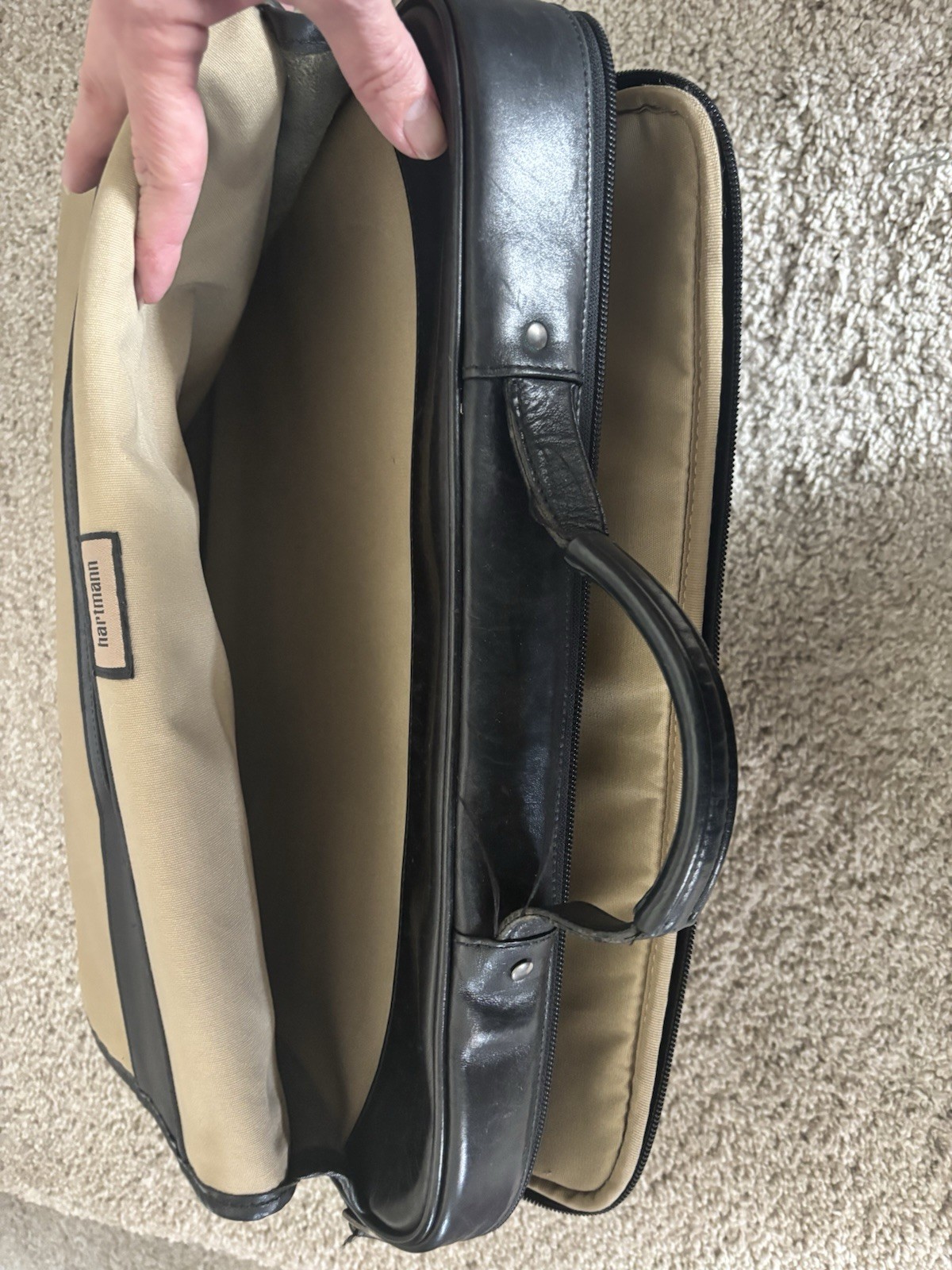 Hartmann Black Briefcase Document Case Push Lock Zip Outer Pockets Dividers